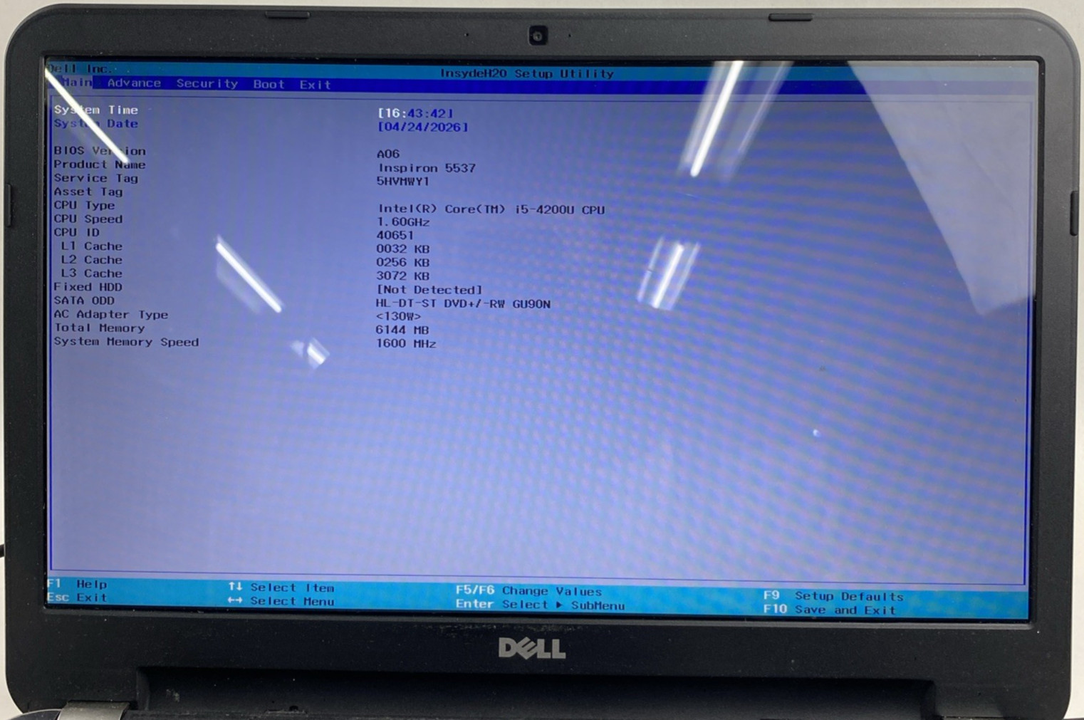Dell Inspiron 5537 Core i5-4200U 1.60GHz 6GB RAM 15.6″ No Battery No HDD No OS