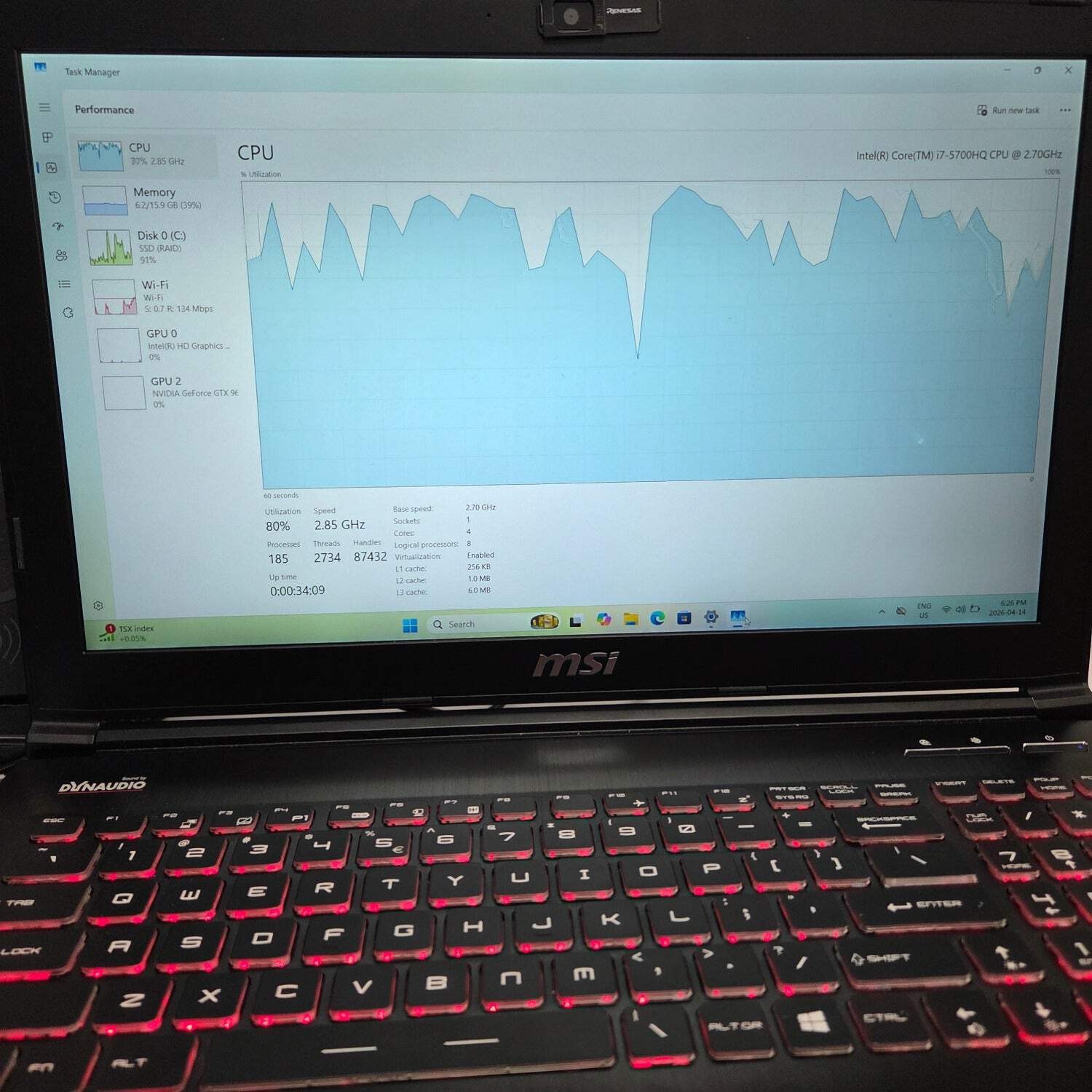 MSI Notebook PC MS-16J2 15.6″ i7-5700HQ 2.7GHz 16GB RAM 128GB SSD GeForce GTX 96