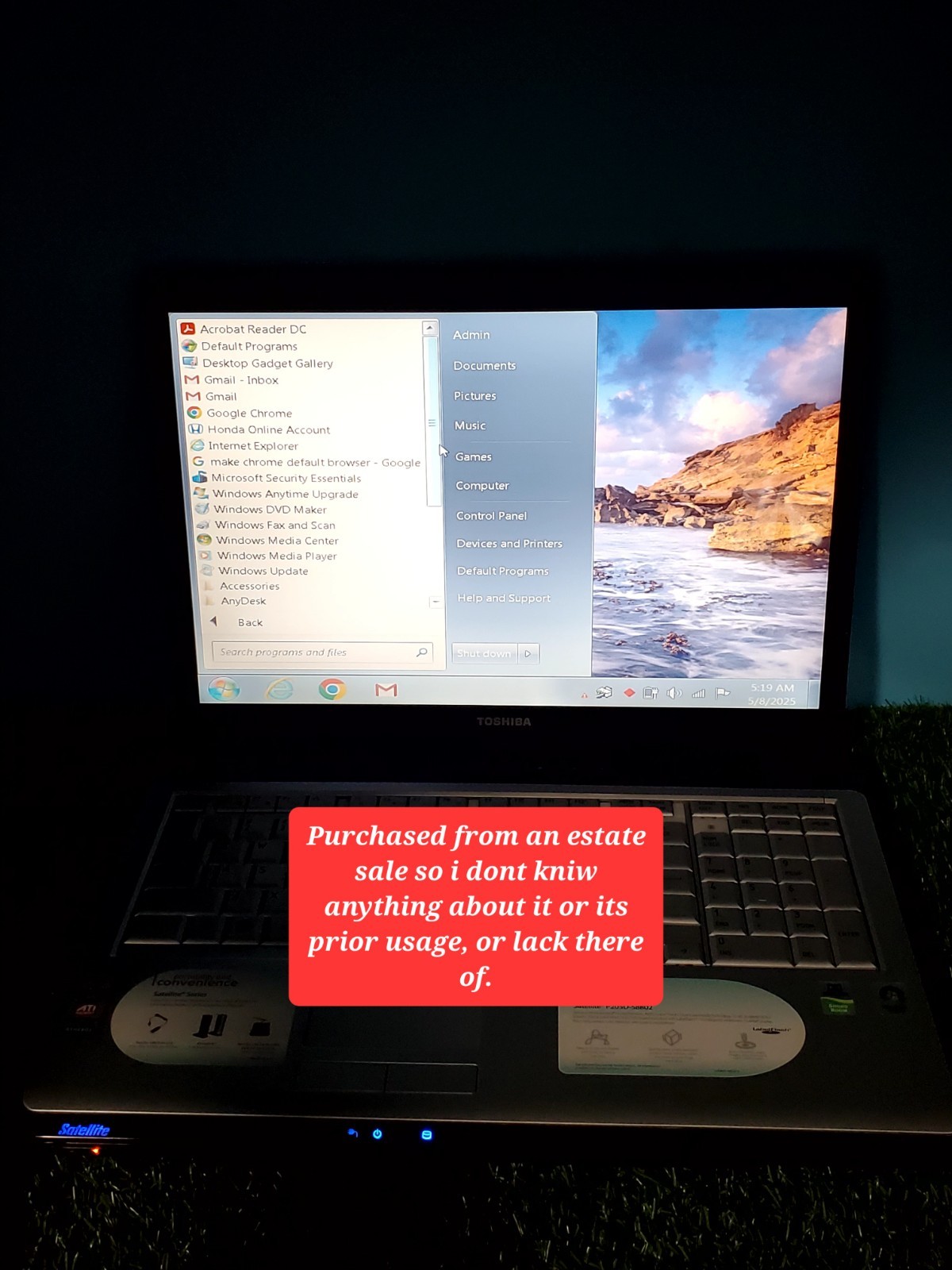 (For Parts Repair) Toshiba Satellite P205D-S8804 Laptop (Has Scratches, Scuffs)