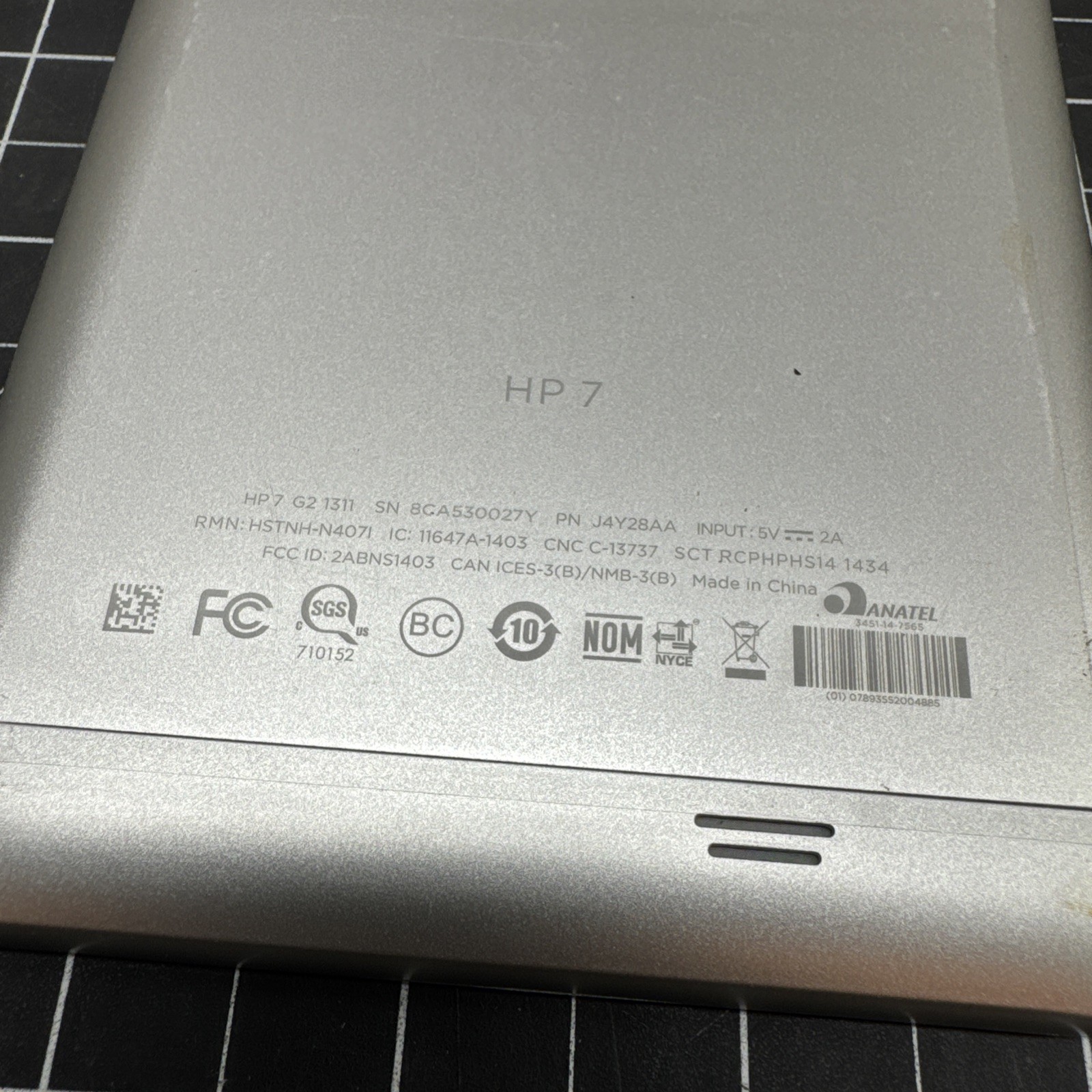 Hewlett-Packard HP 7 G2 1311 Tablet Anatel J4Y28AA 5V 2A Untested As Is A3