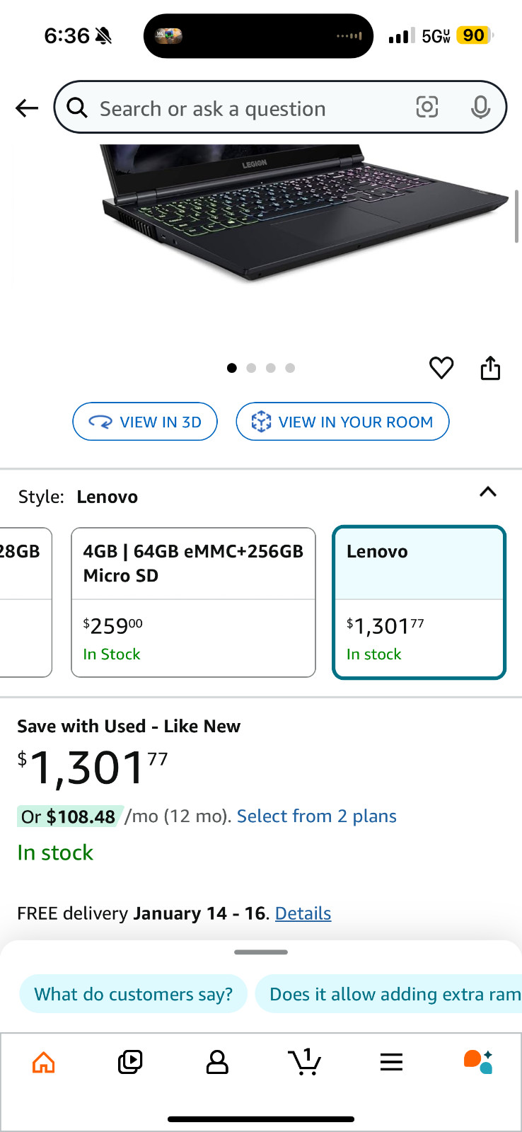 Lenovo Legion 5 15ARH05 15.6″ 120Hz (AMD Ryzen 5 4600H, 512GB SSD, 8GB RAM,…