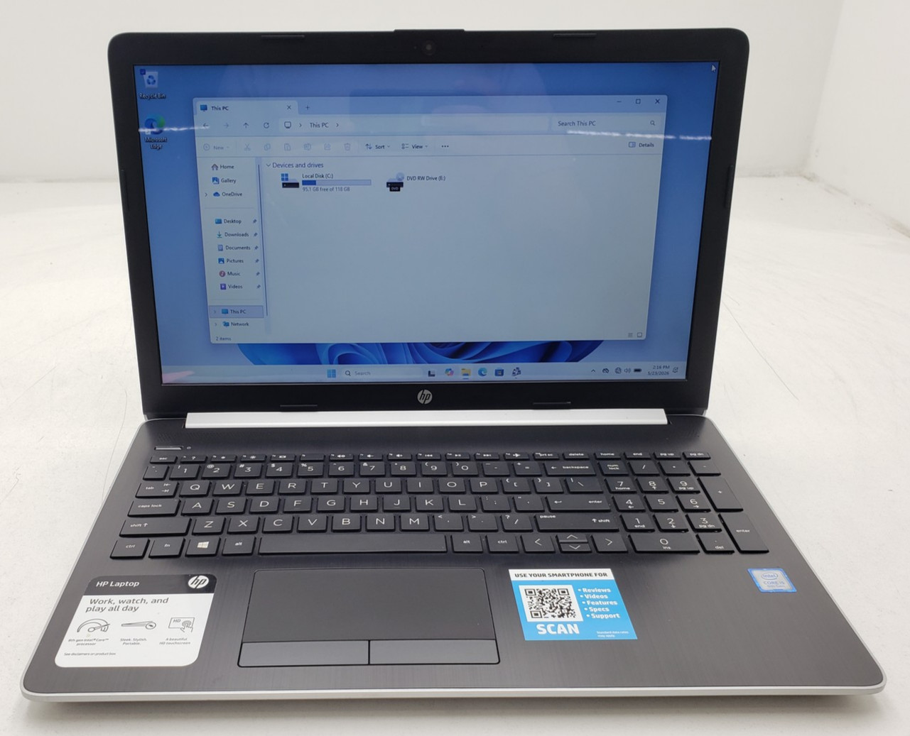 HP 15-da0014dx Touch Laptop Intel Core i5-8250U 12GB RAM 128GB SSD Win 11 Home .