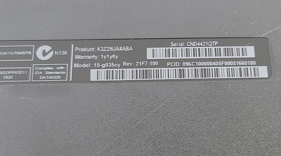 HP 15-g035cy K3Z29UA#ABA Laptop E1-2100 APU 1GHz 4GB 500GB SEE NOTES