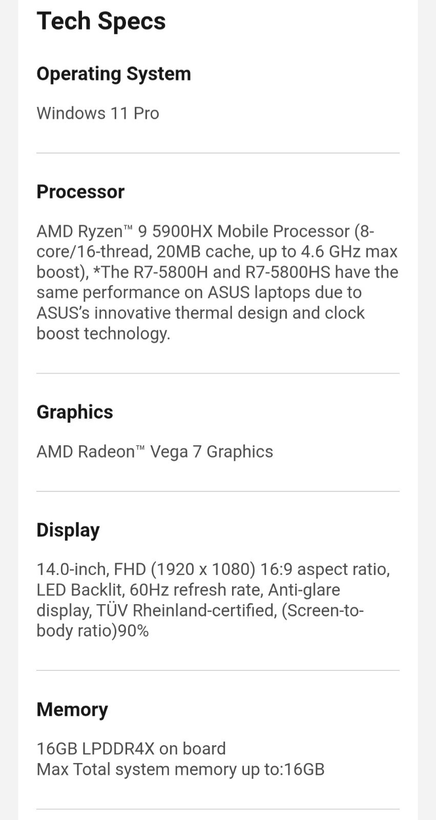 ASUS 14in Zenbook FHD 16GB RAM 1TB SSD AMD Ryzen 9 5900HX Mobile Processor