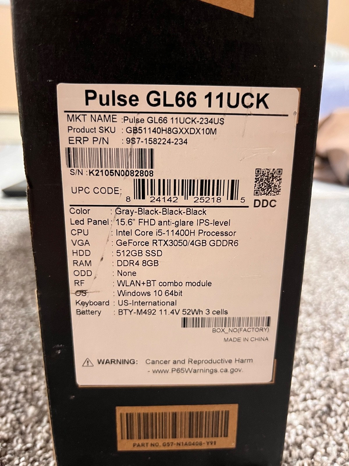 MSI Pulse GL66 15.6″ i5-11400H 32gb RAM 512GB SSD GeForce RTX 3050 (READ DESC)