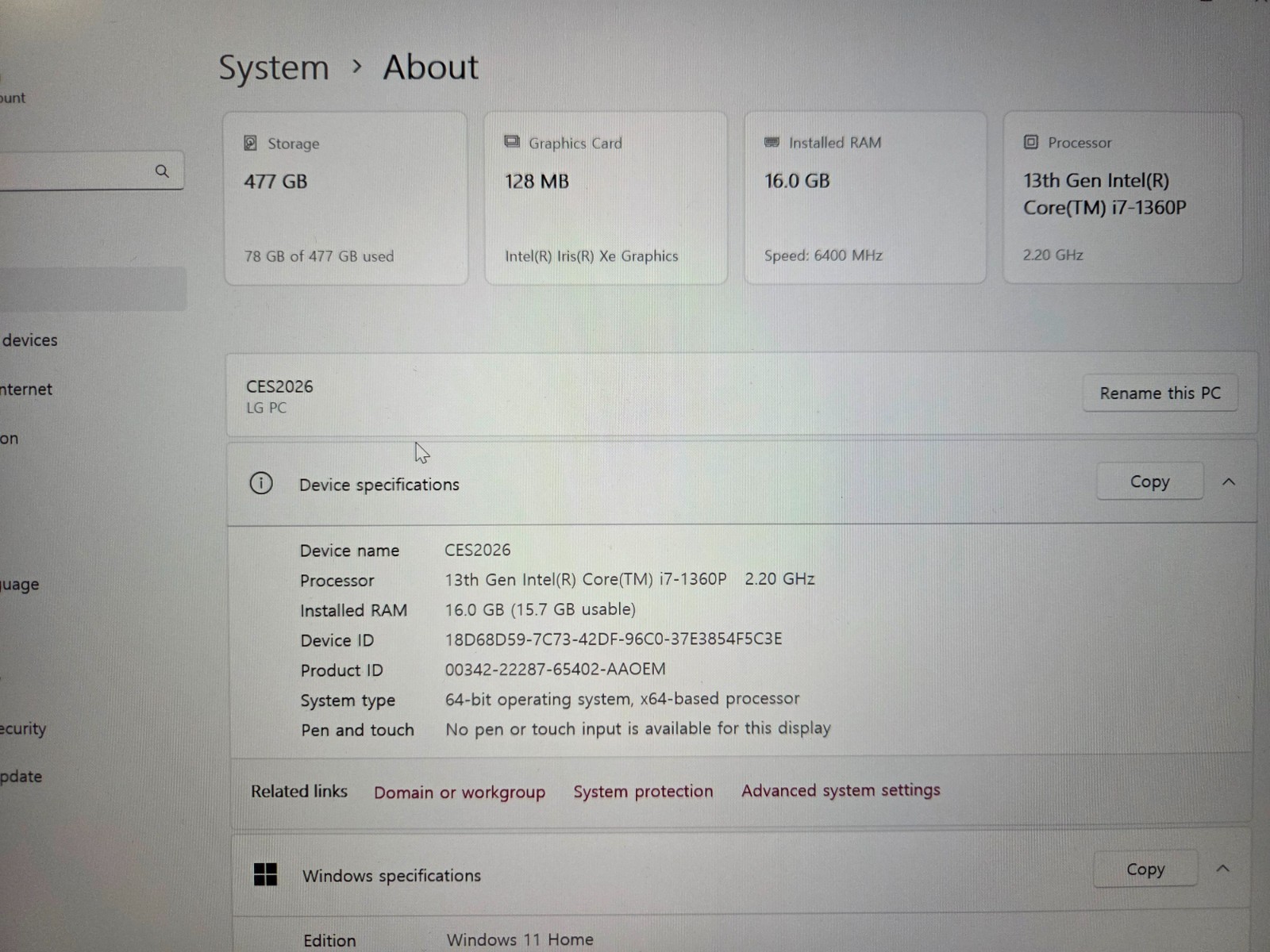 Lg Gram 16″ Intel Core I7 13th Generation i7-1360p 2.20Ghz 16 Gb 512GB SSD