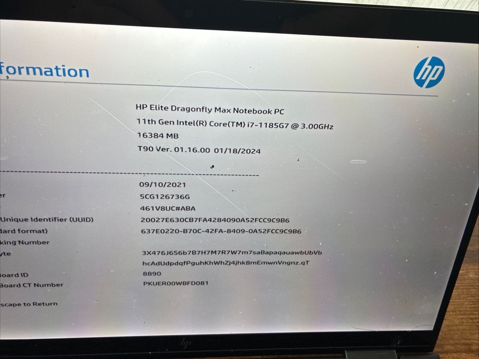 HP Elite Dragonfly Max 13.3″ Touch Core i7-1185G7 16GB RAM No SSD READ!