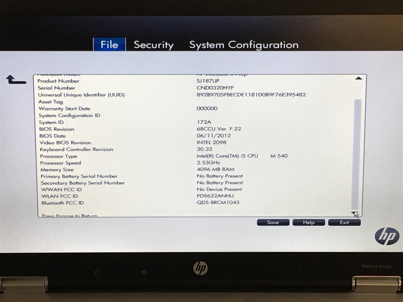 HP EliteBook 8440p Laptop i5M 540 4GB RAM 2.53GHz No HDD No OS 14″