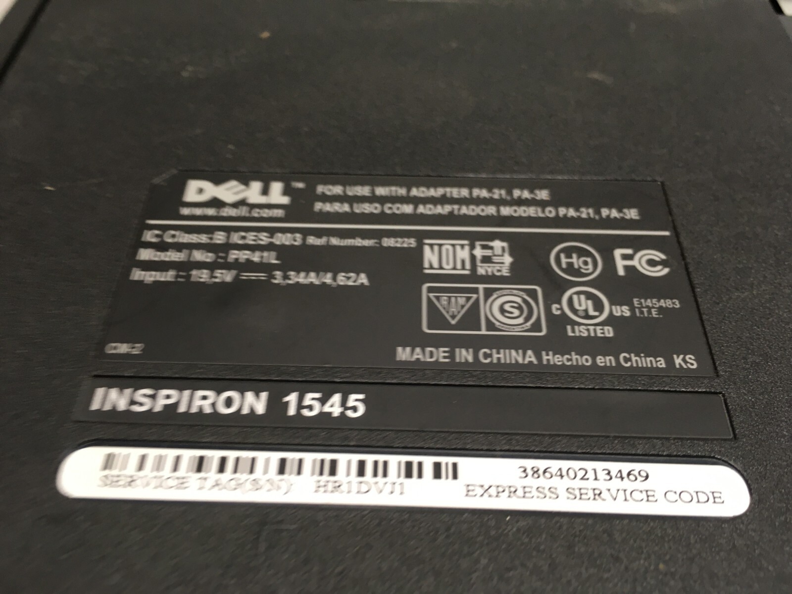 Dell Inspiron 1545 15″ (AS IS) Intel Celeron 900 @ 2.2 GHz – JZ