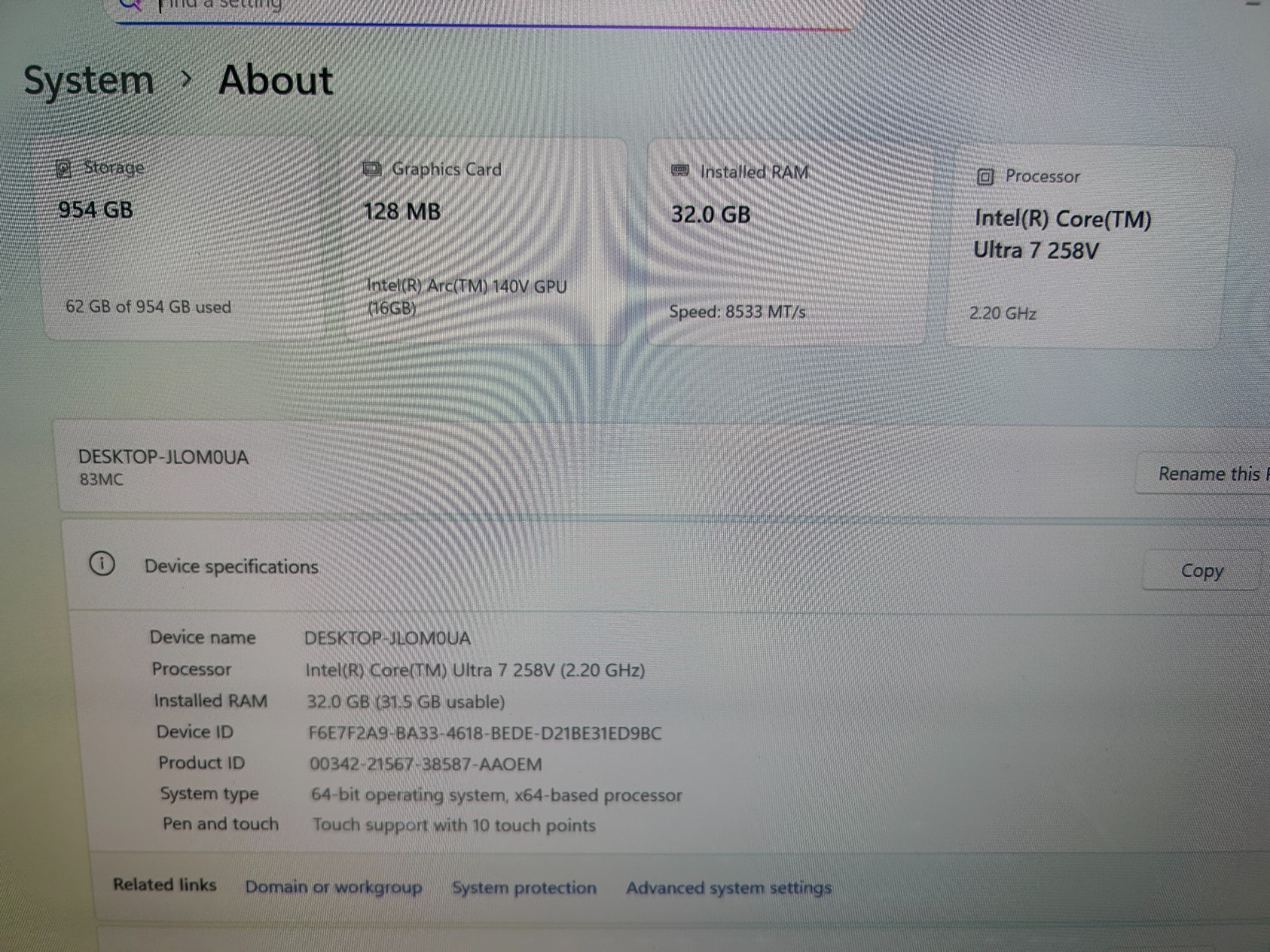 Lenovo Slim 7 14ILL10, Intel Core Ultra 7 258V, 2.20 GHz, 32 GB RAM, 1 TB NVMe