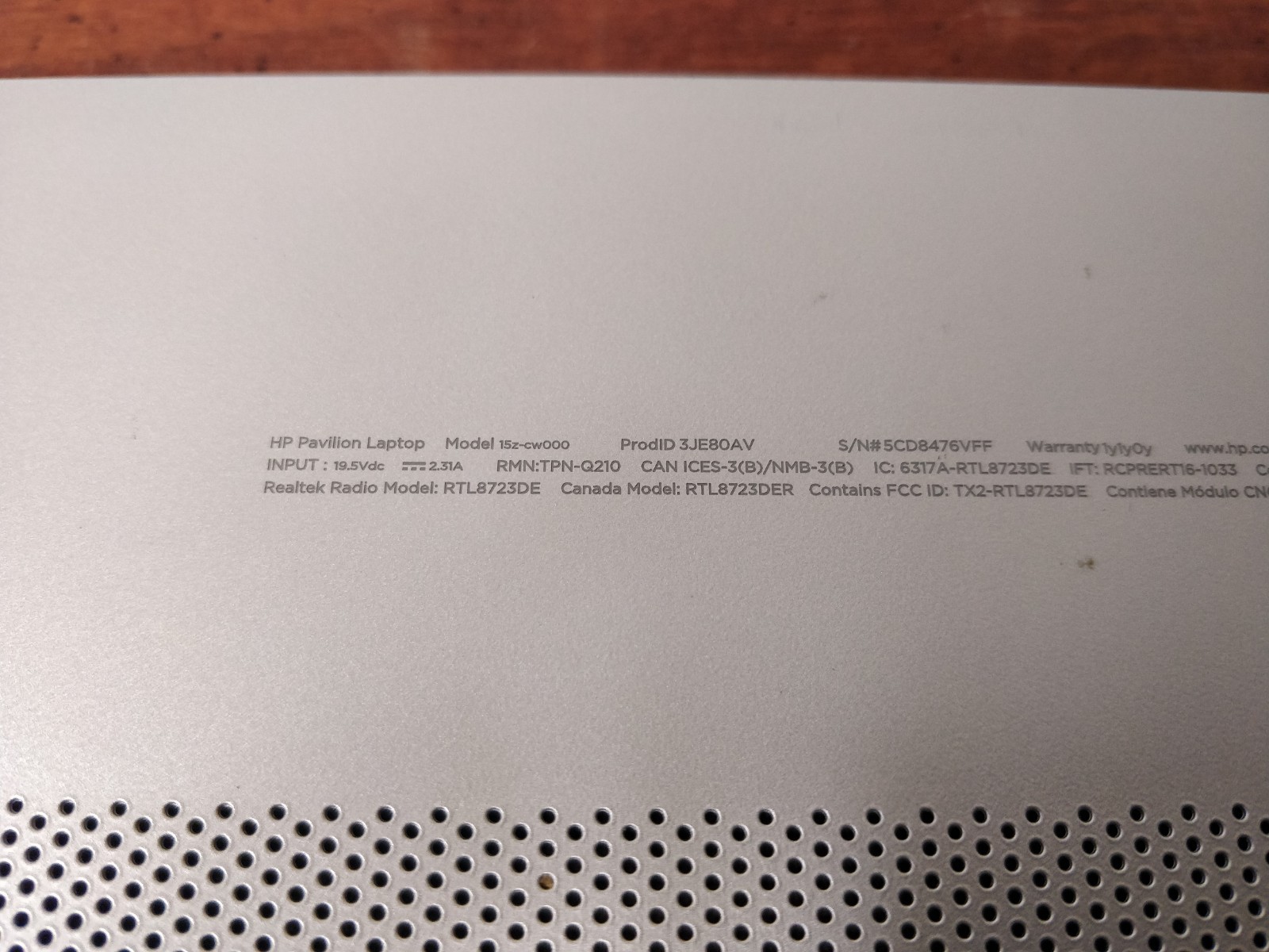 HP Pavilion 15z-CW000 AMD RYZEN 3 2200U@2.50GHz 8GB RAM NO DRIVE PARTS 8938