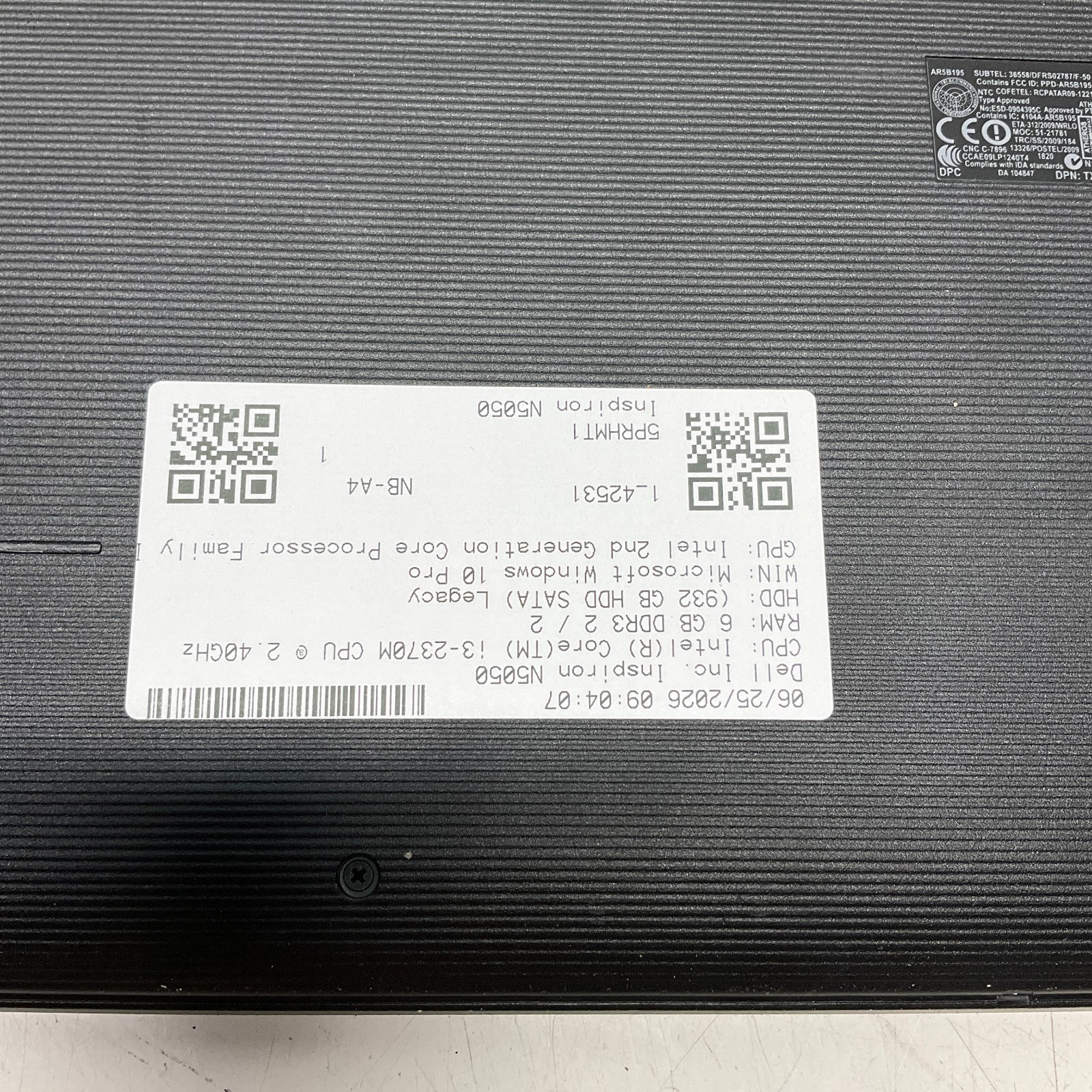 Dell Inspiron N5050 Intel Core i3-2370M 15″ Laptop 6GB 1TB HDD NO BATTERY