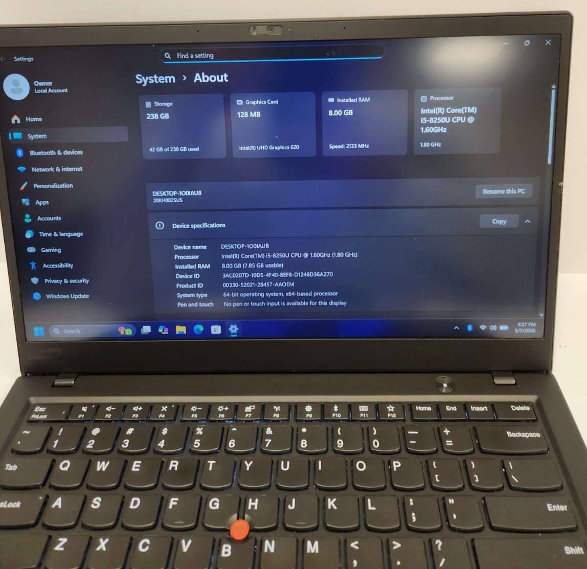 Lenovo ThinkPad X1 Carbon 6th Gen Core i5-8250U, 8GB RAM, 256GB NVME Win11 #0467