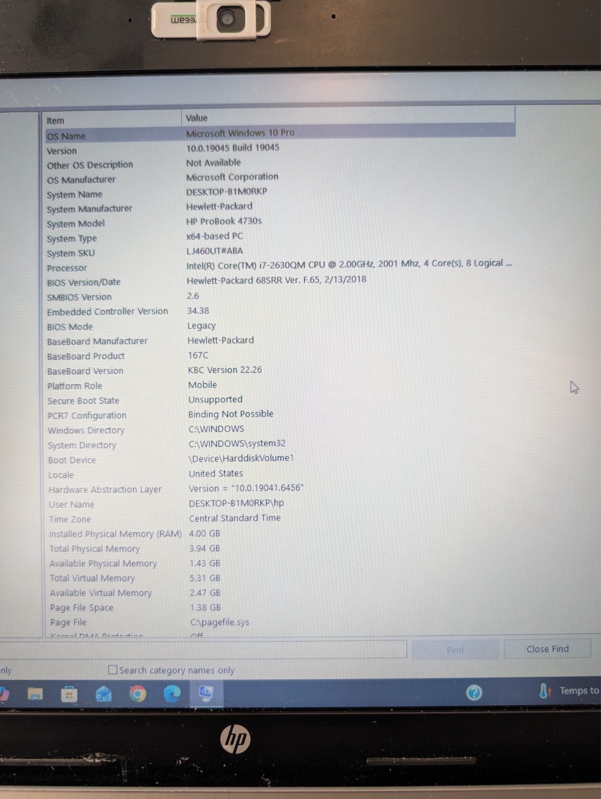 HP ProBook 4730s Laptop I7-2630QM 4GB RAM 128GB SSD 17.3” Win 10 pro DVD READ!!