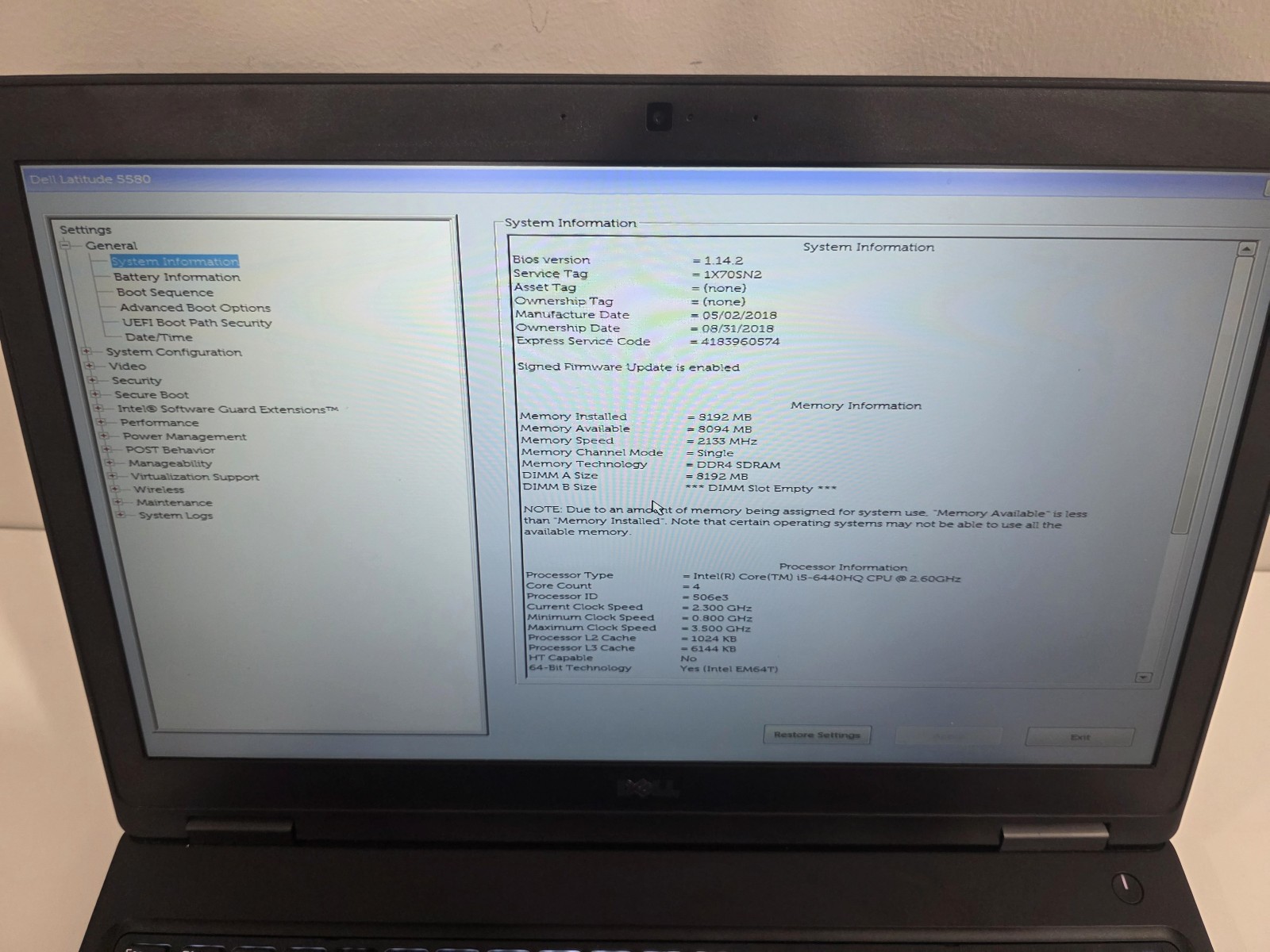 Dell Latitude 5580 i5-6440HQ 8GB 128GB SSD FHD Webcam Windows 11 Laptop