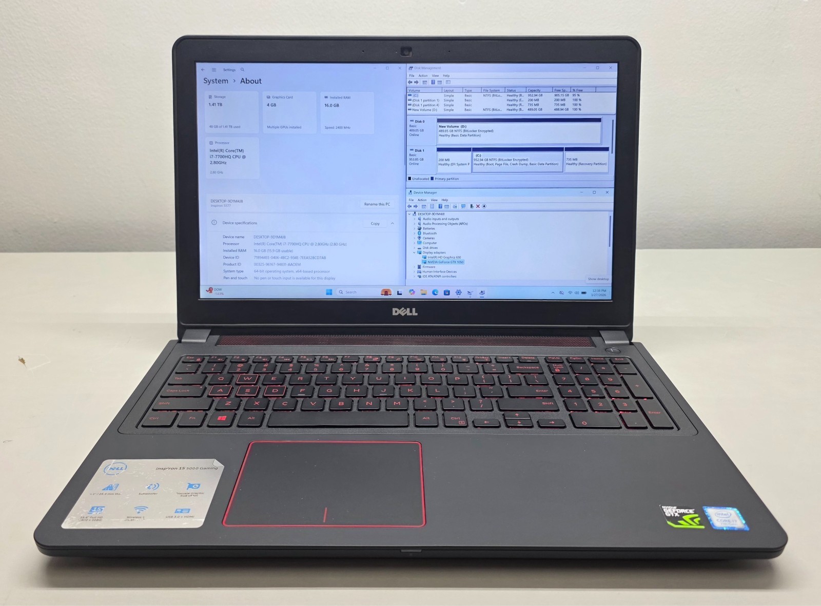 Dell Inspiron 5577 15.6″ i7-7700HQ 16GB RAM 1TB+512GB SSD GTX 1050 4GB Win 11