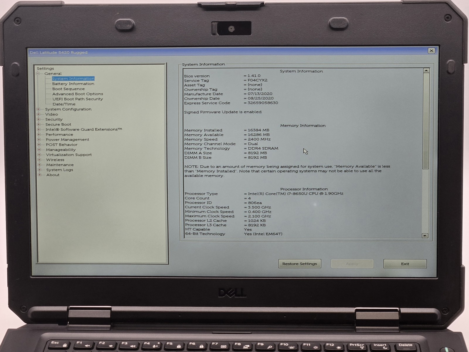 Dell Latitude 5420 Rugged 14″ FHD I7-8650U 512GB SSD 16GB W11P Backlit 4G LTE
