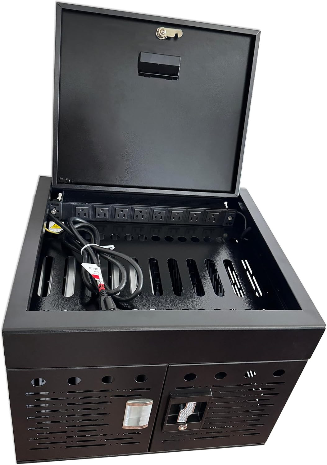 16-Device Lockable Charging Cabinet for Laptops & Tablets, Secure Storage, Black