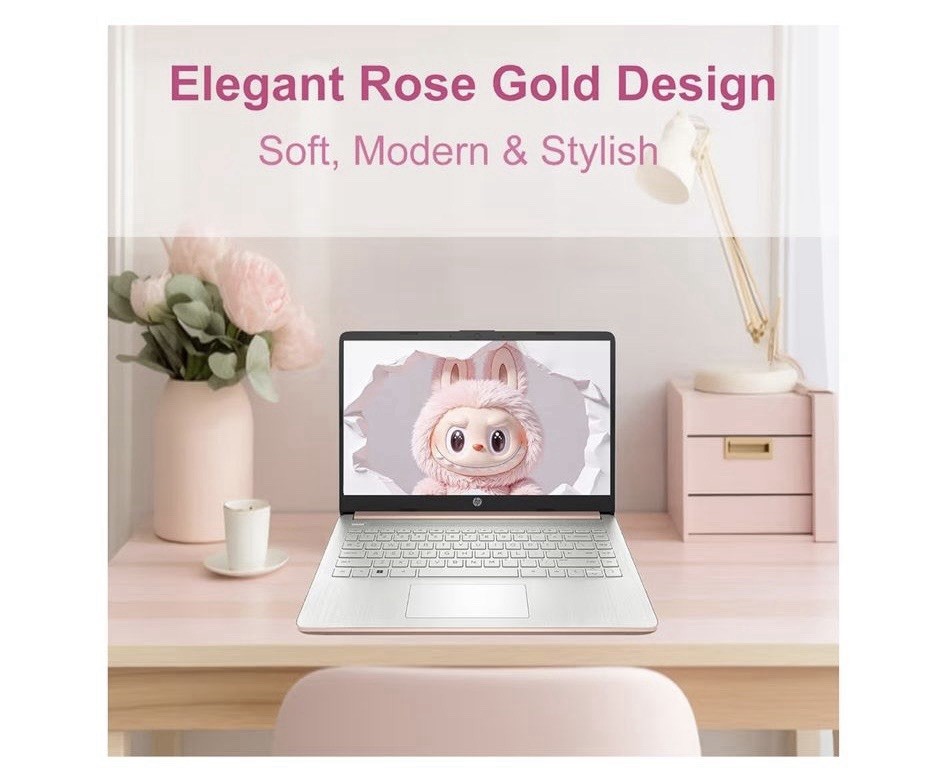 HP 14 Rose Gold Laptop with Office 365 Copilot AI Intel 4GB RAM 64 GB SSD