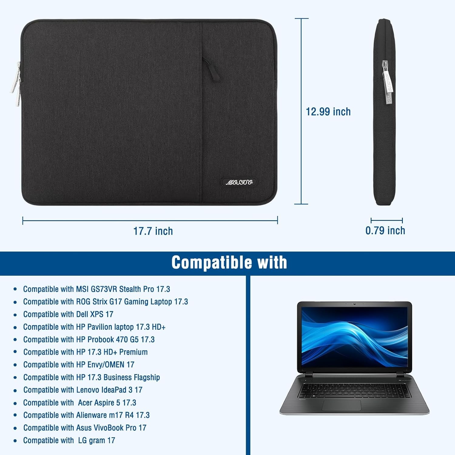Laptop Case 17.3 inch, 17-17.3 inch Laptop Sleeve Compatible with Dell, HP, Leno