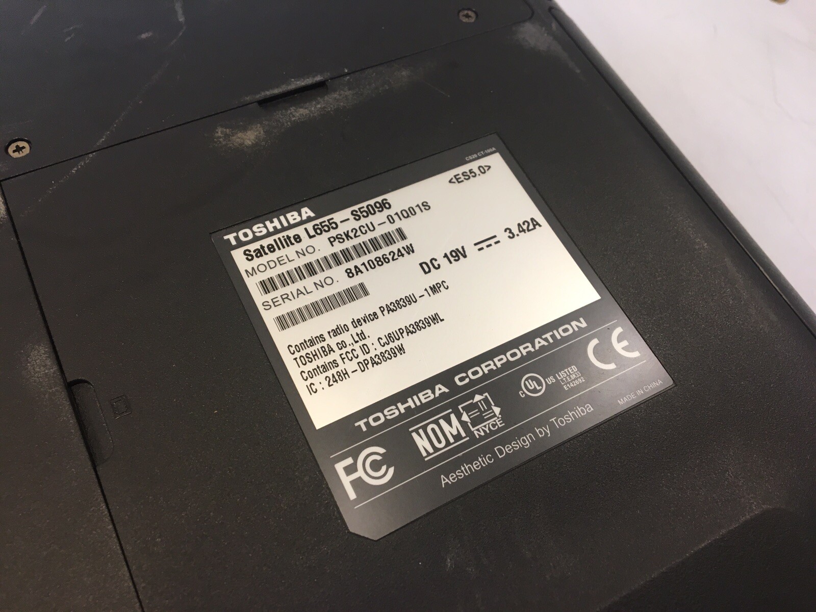 Toshiba Satellite L655-S5096 | Intel Pentium P6100 2.00GHz | 3GB RAM | NO HDD/OS