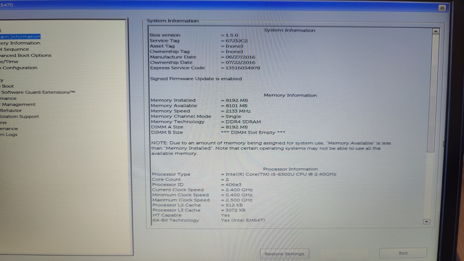 LOT of 2 – Dell Latitude E5470 i5-6300U 2.4GHz 8GB RAM WIN11 PRO NO SSD NO A/C