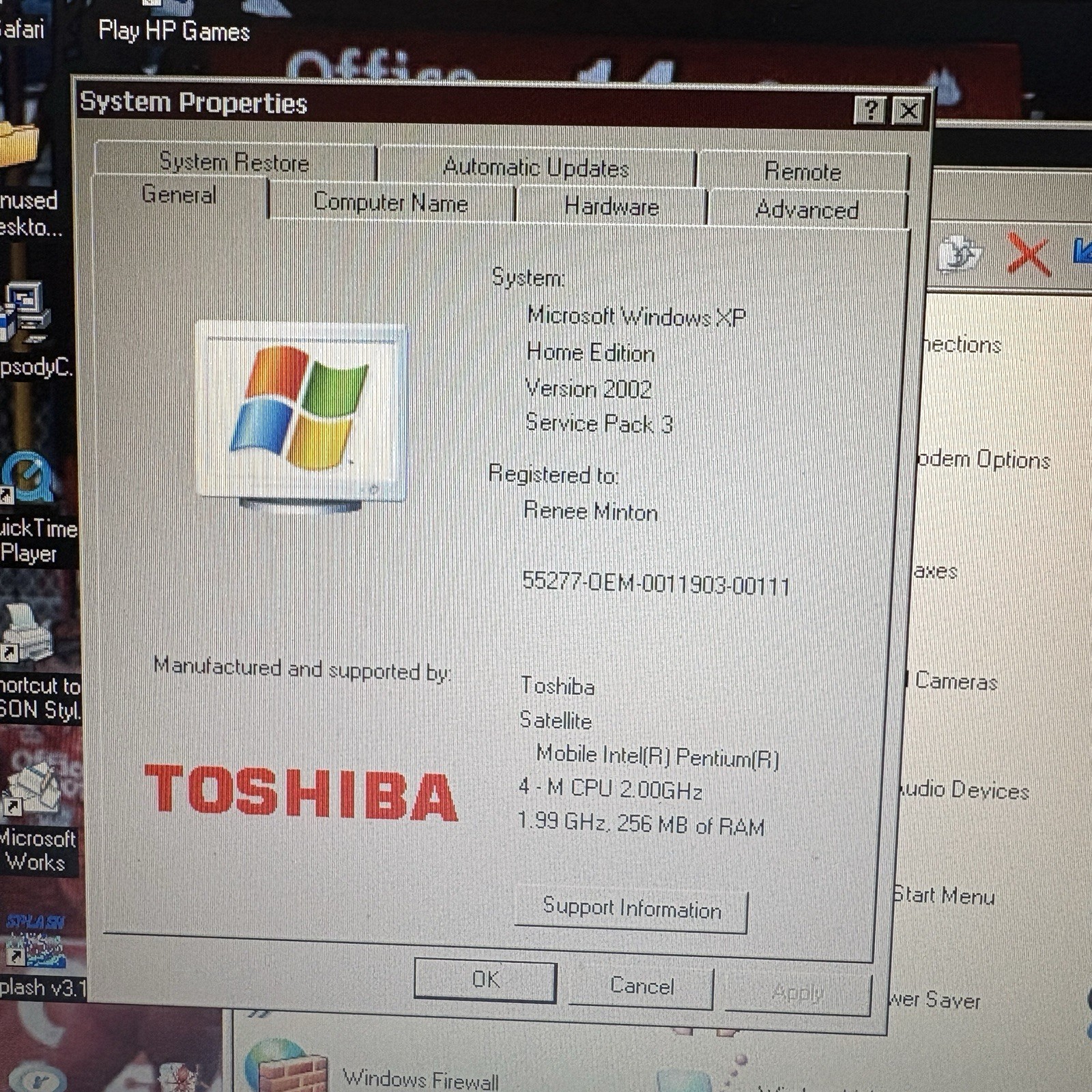 Toshiba Satellite 15″ Laptop Intel Pentium 4 – Windows XP – 256 MB RAM – Tested