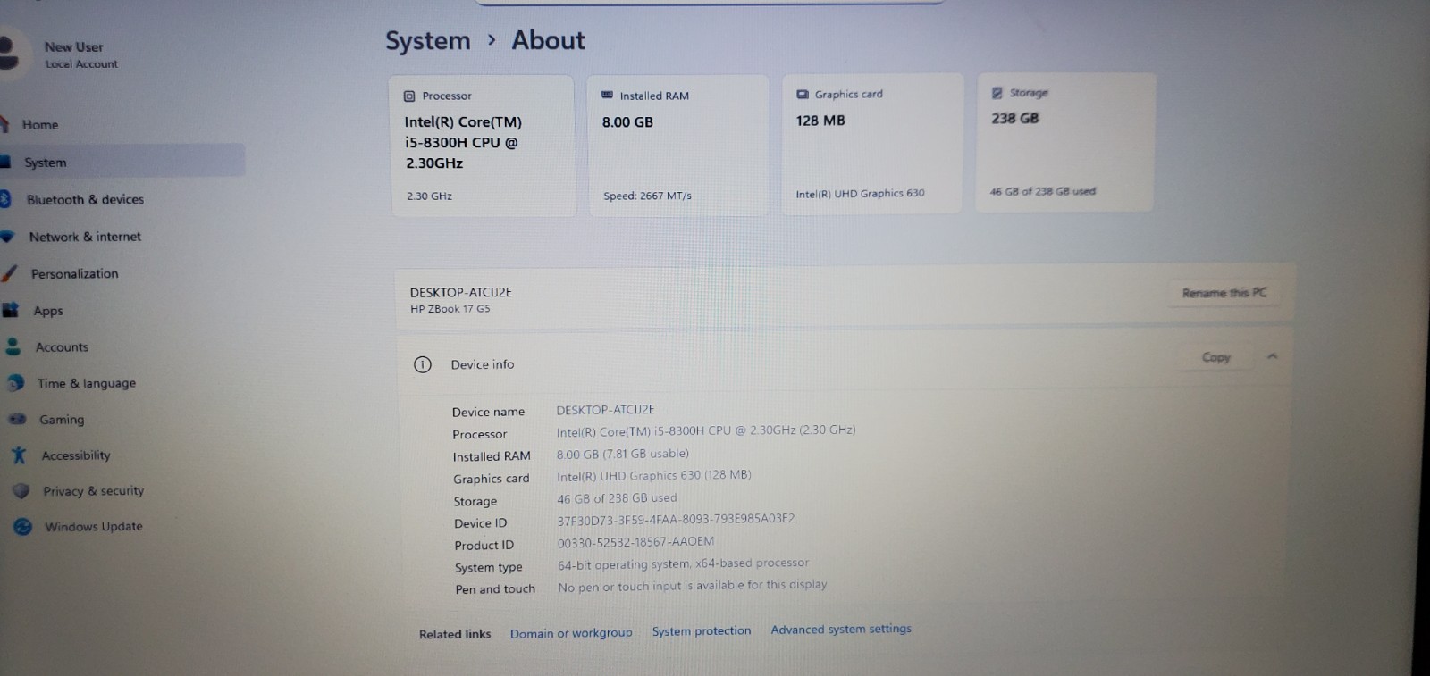 HP ZBook 17 G5 Laptop Intel Core i5-8th Gen 2.3GHz 8GB RAM 256GB SSD No Bat/Char