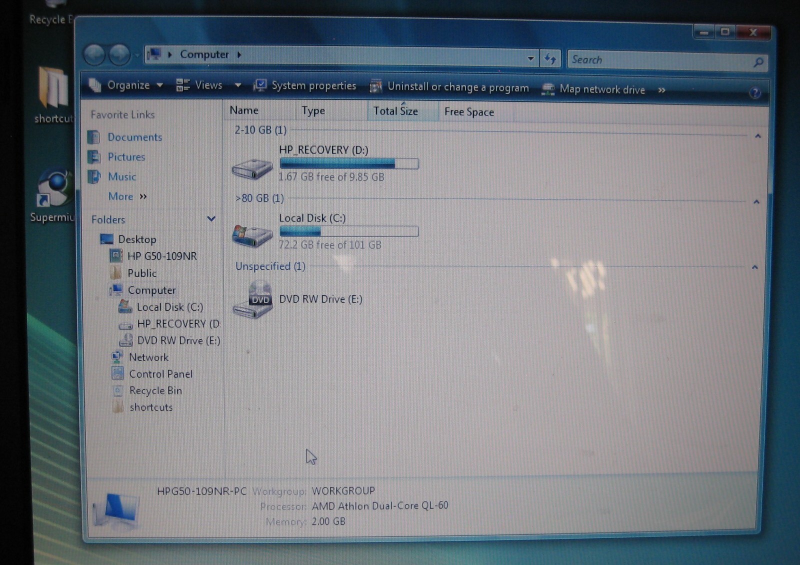 HP G50-109NR laptop AMD Athlon Dual Core @ 1.9GHz 2GB RAM 100GB HDD