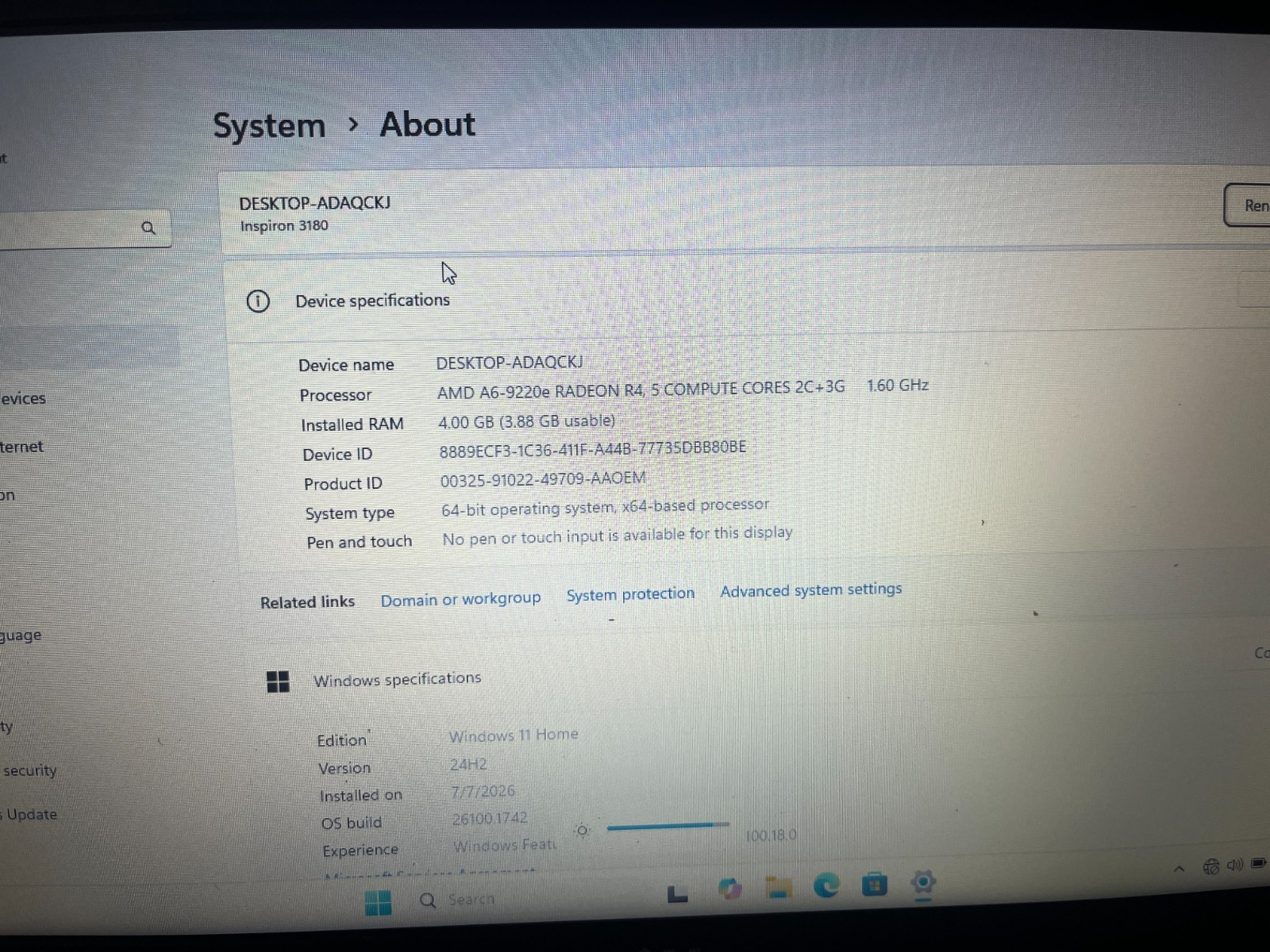 Dell Inspiron 11 3180 AMD A6-9220e @ 1.6GHz 4GB RAM 32GB Windows 11 Laptop