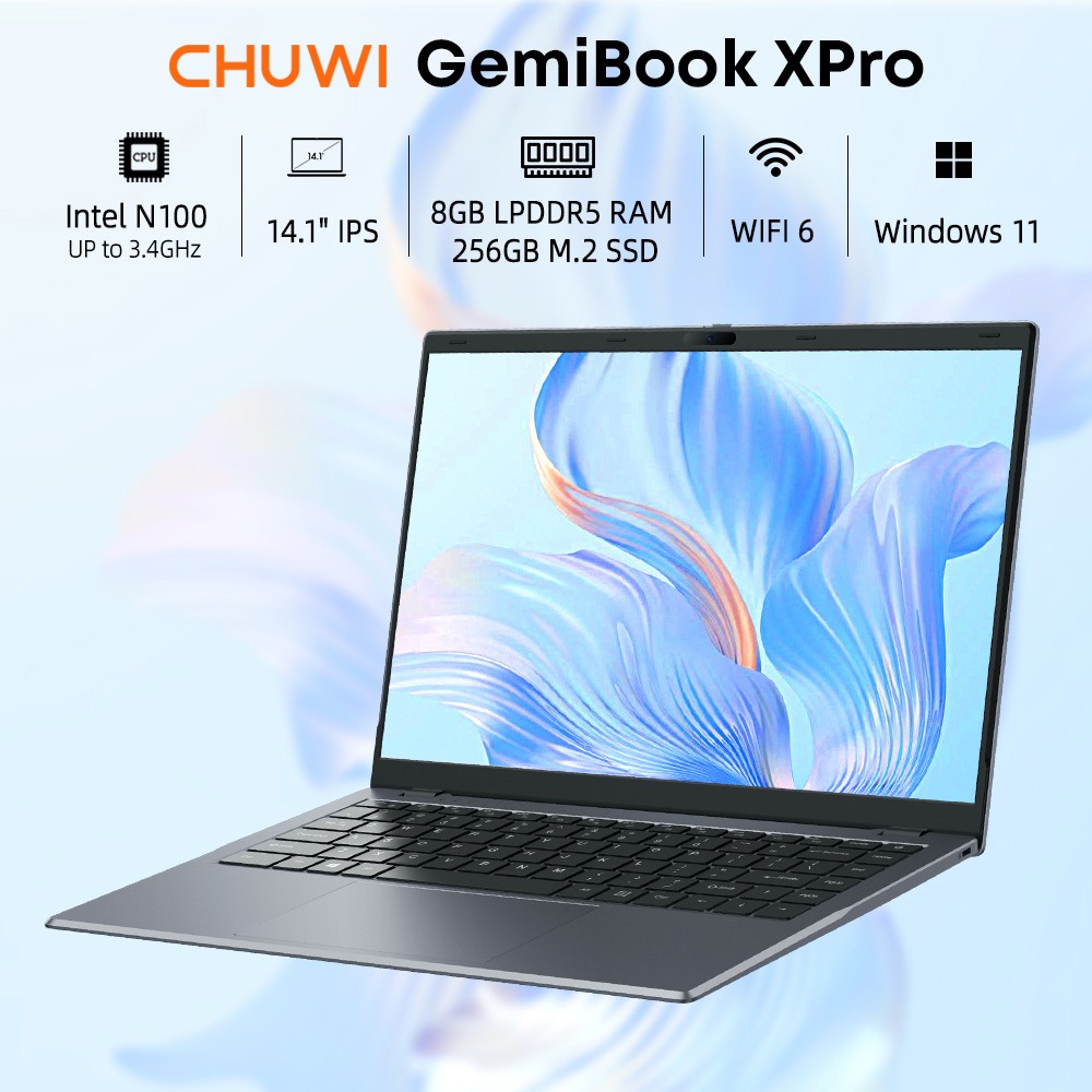 CHUWI 14.1in GemiBook XPro Laptop Intel N100 Quad-Core 3.4GHz 256G SSD Windows11