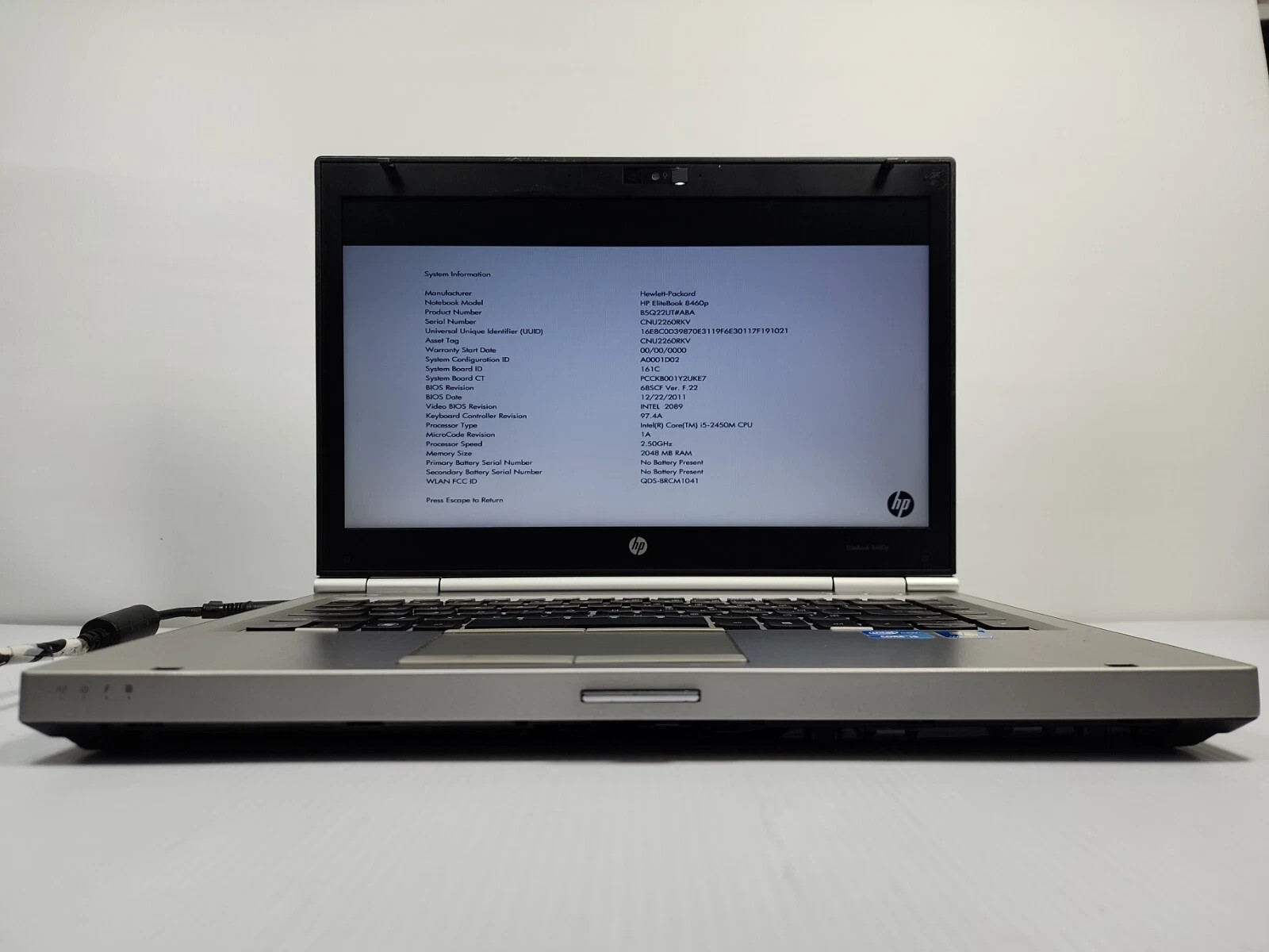 HP EliteBook 8560p Laptop / i7 2620M / NO HDD/ Password Locked For Repair/Parts