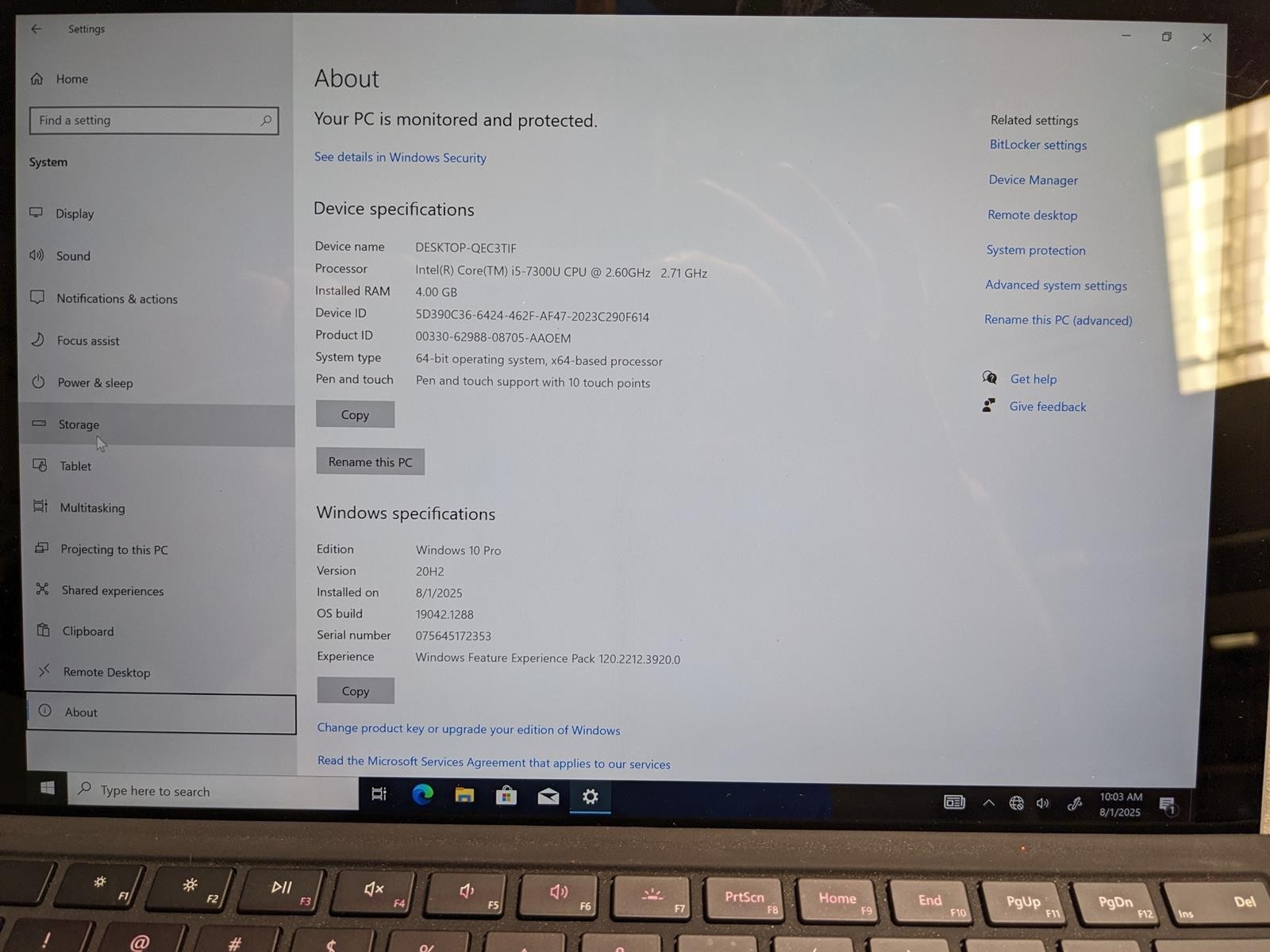 MICROSOFT SURFACE LAPTOP 1769 i5-7300U @ 2.60GHz, 4GB RAM, 120GB SSD, WIN 10 PRO