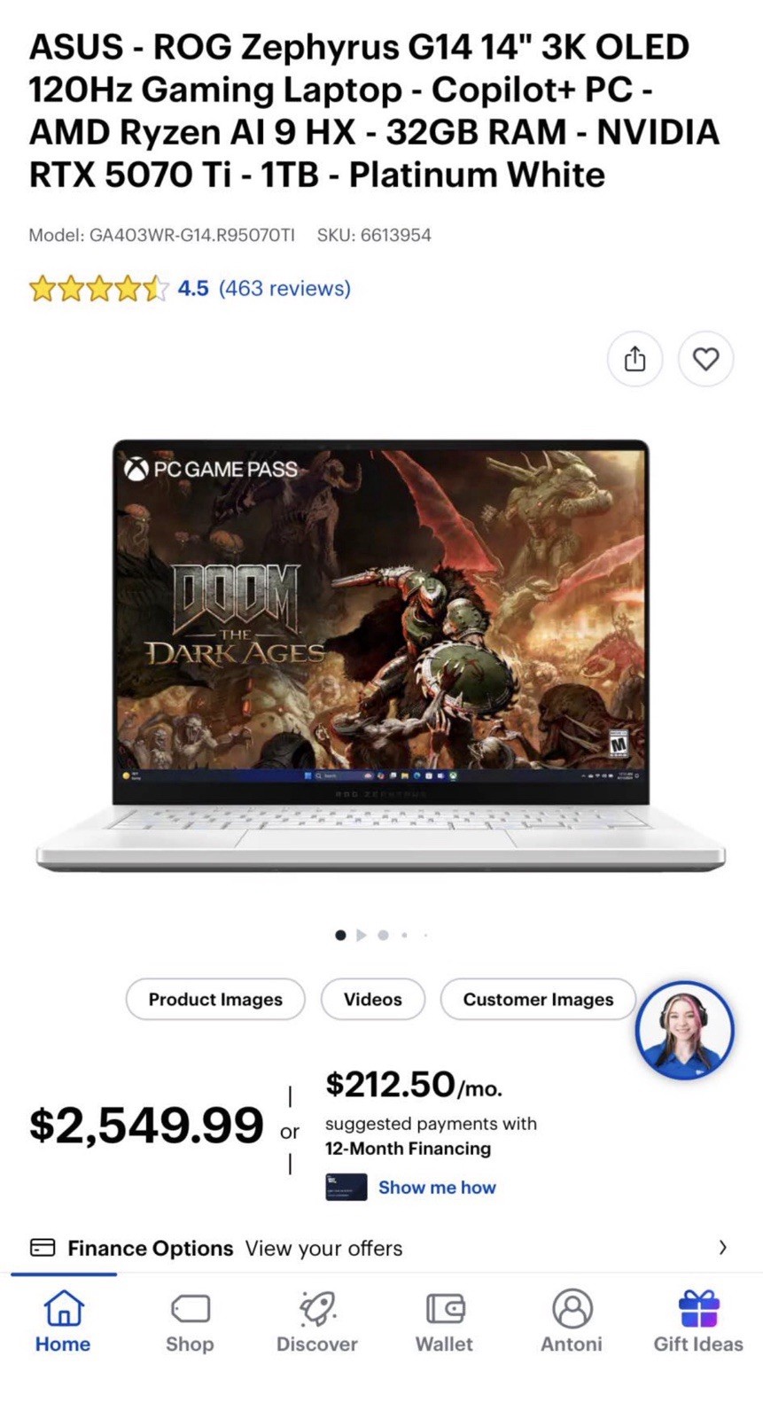 ASUS ROG Zephyrus G14 14″ 3K OLED 120Hz Ryzen AI 9 HX 32GB 1TB RTX 5070 Ti