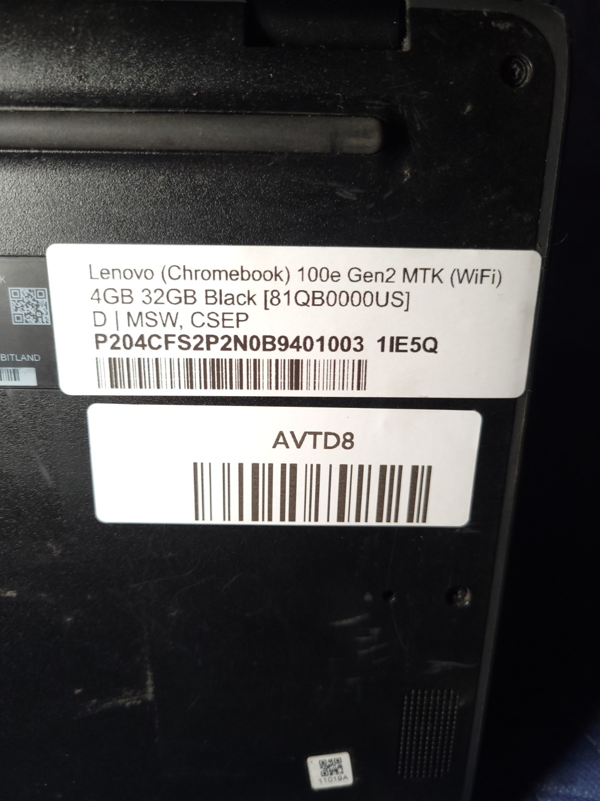 Lenovo 100e Chromebook 2nd Gen 11.6in MediaTek 4GB 32GB Chrome OS Black