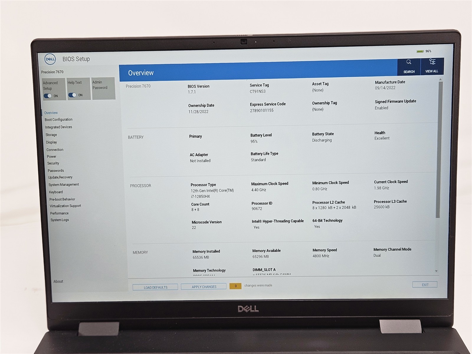 Dell Precision 7670 16″ Workstation Intel i7-12850HX 64GB 1TB SSD RTX A1000