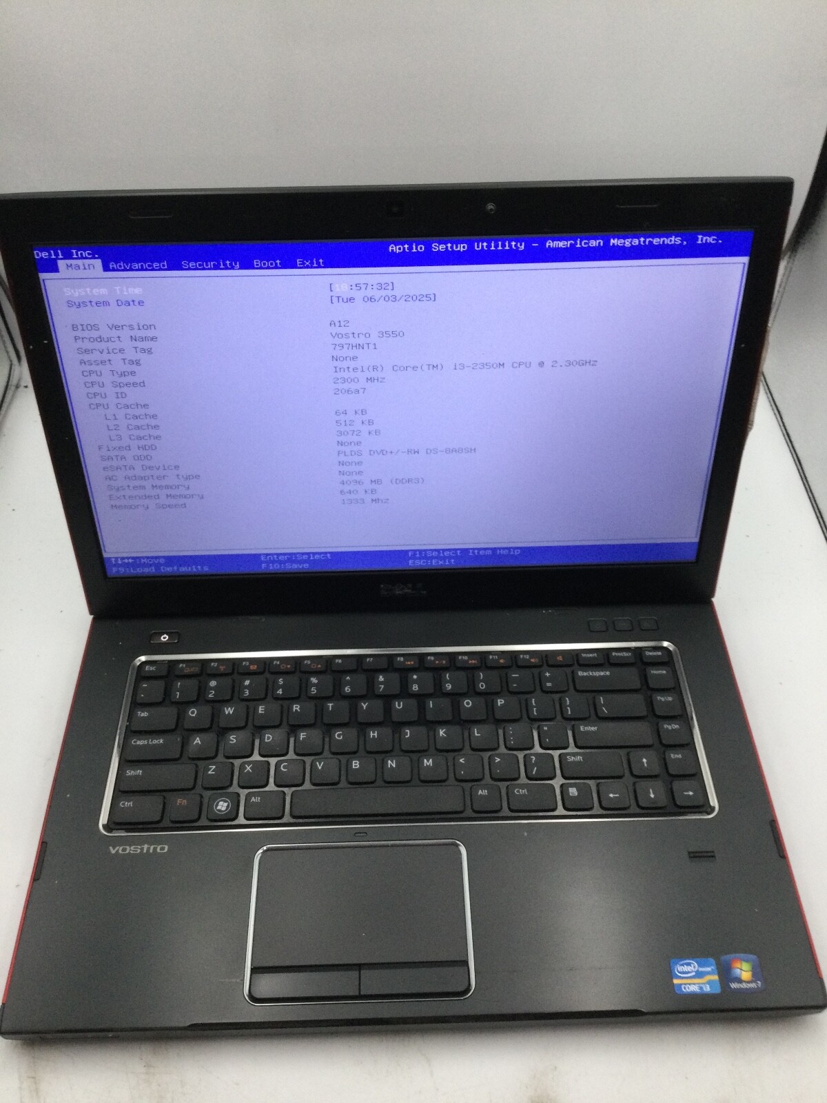 DELL VOSTRO 3550 – BOOTS TO BIOS – INTEL I3 2350M – 4GB RAM – 15″ – READ DESC-BB