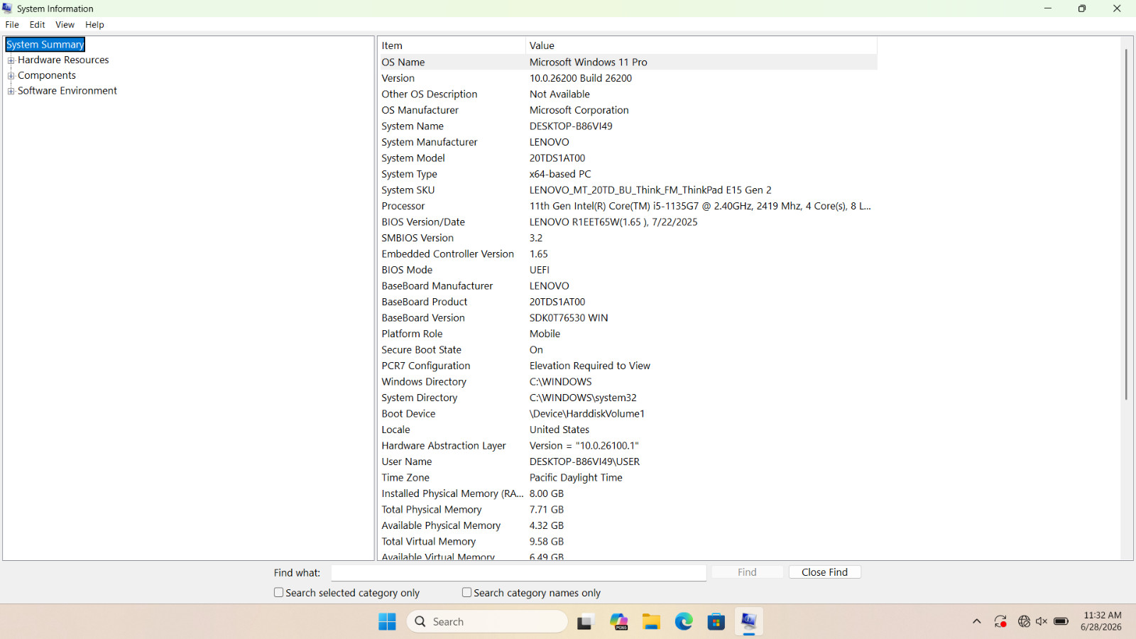 Lenovo ThinkPad E15 Gen 2, Intel Core i5-1135G7, 8GB RAM, 256GB NVMe, Win 11 Pro
