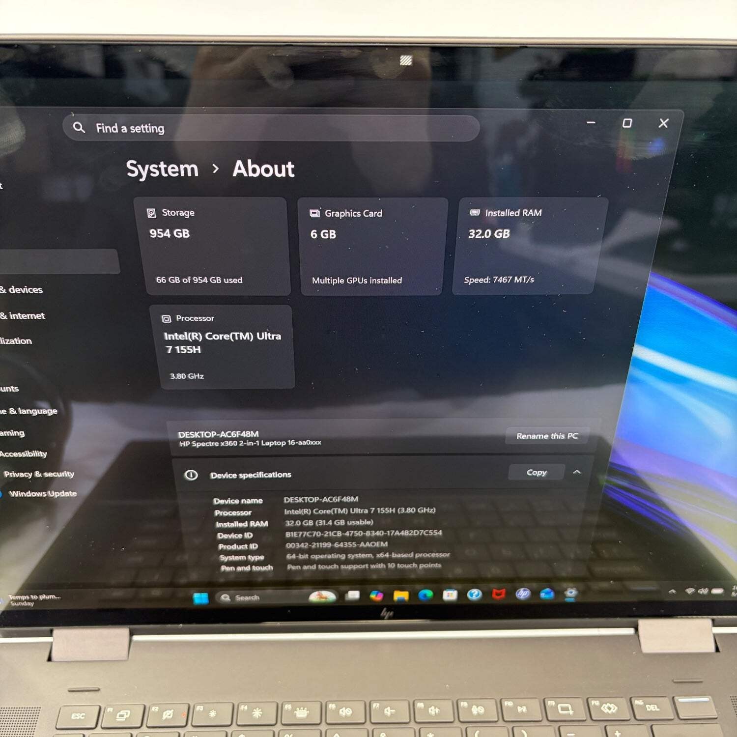 HP Spectre X360 14″ Core Ultra 7 3.8GHz 32GB RAM 1TB SSD GeForce RTX 4050