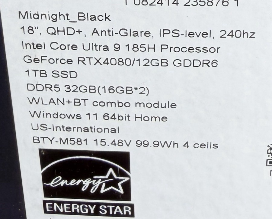 MSI Stealth AI 18 18″ Core Ultra 9 2.5GHz 32GB RAM 1TB SSD GeForce RTX 4080