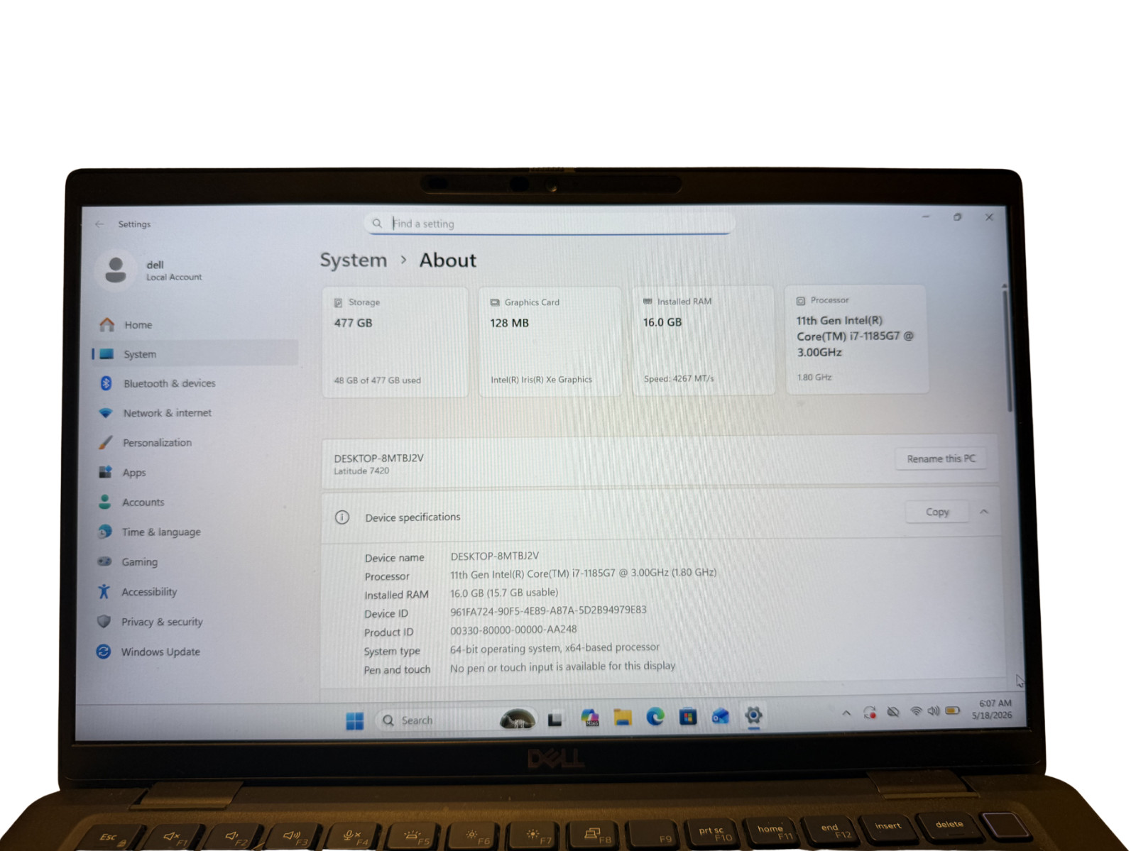 Dell Latitude 7420 14-In i7-1185G7 16GB RAM 256GB SSD Win 11 Pro