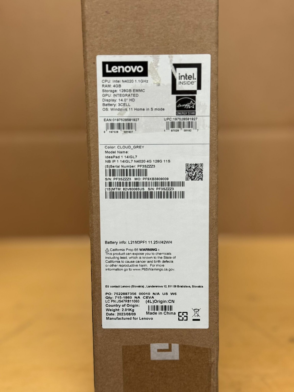New Lenovo Ideapad 1 14″ 14IGL7 Laptop Intel Celeron N4020, 4GB Ram, 128 GB EMMC