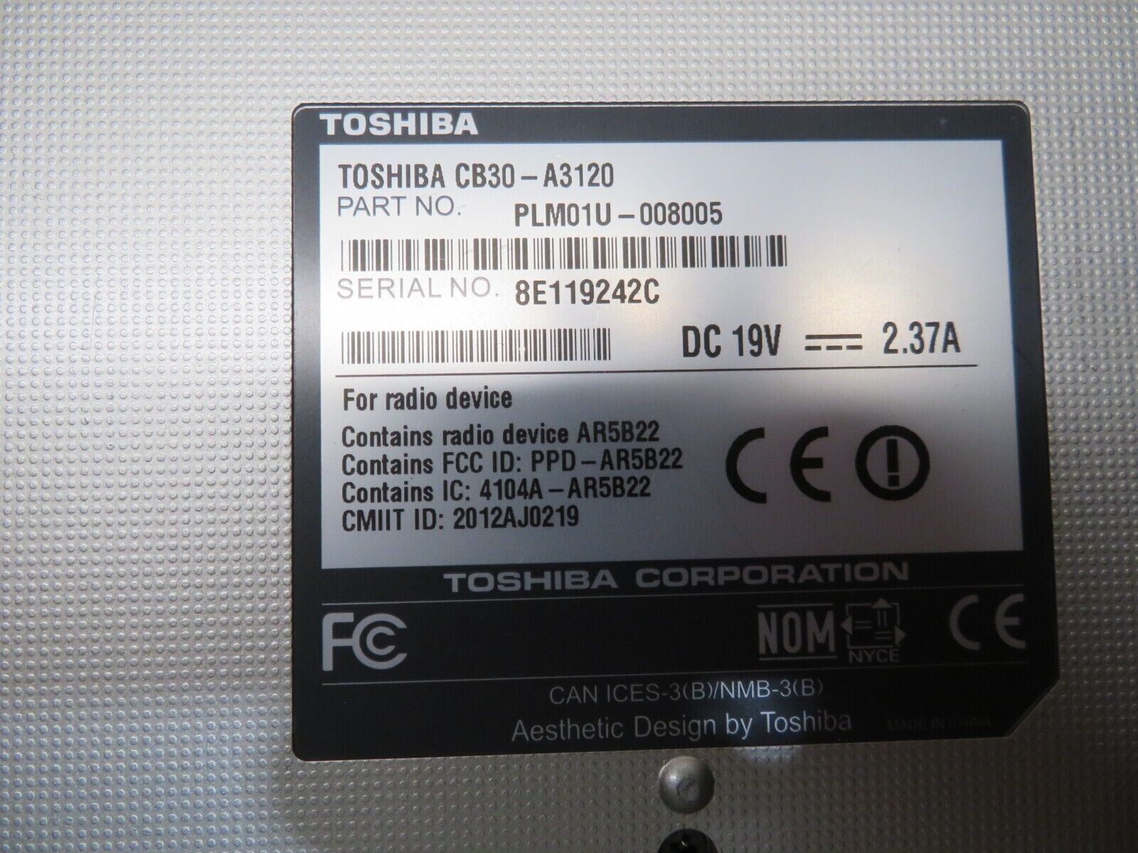 Toshiba Chromebook CB30-A3120 13.3″ CELERON 2955U 1.4ghz 2gb 16gb SSD