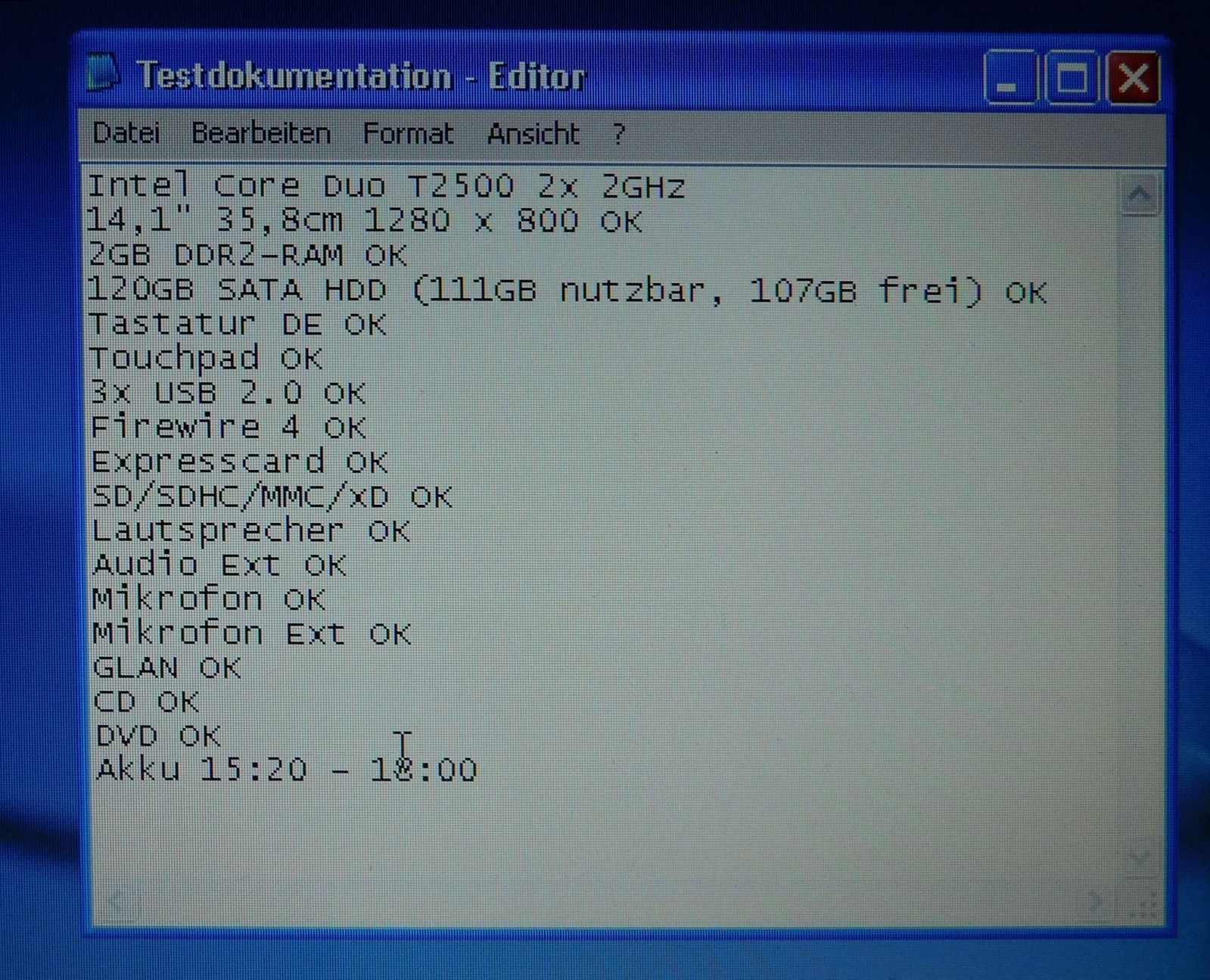 14.1″ Laptop Notebook Asus PRO80H Intel Core Duo 2x 2GHz 120GB 2GB Win XP Pro