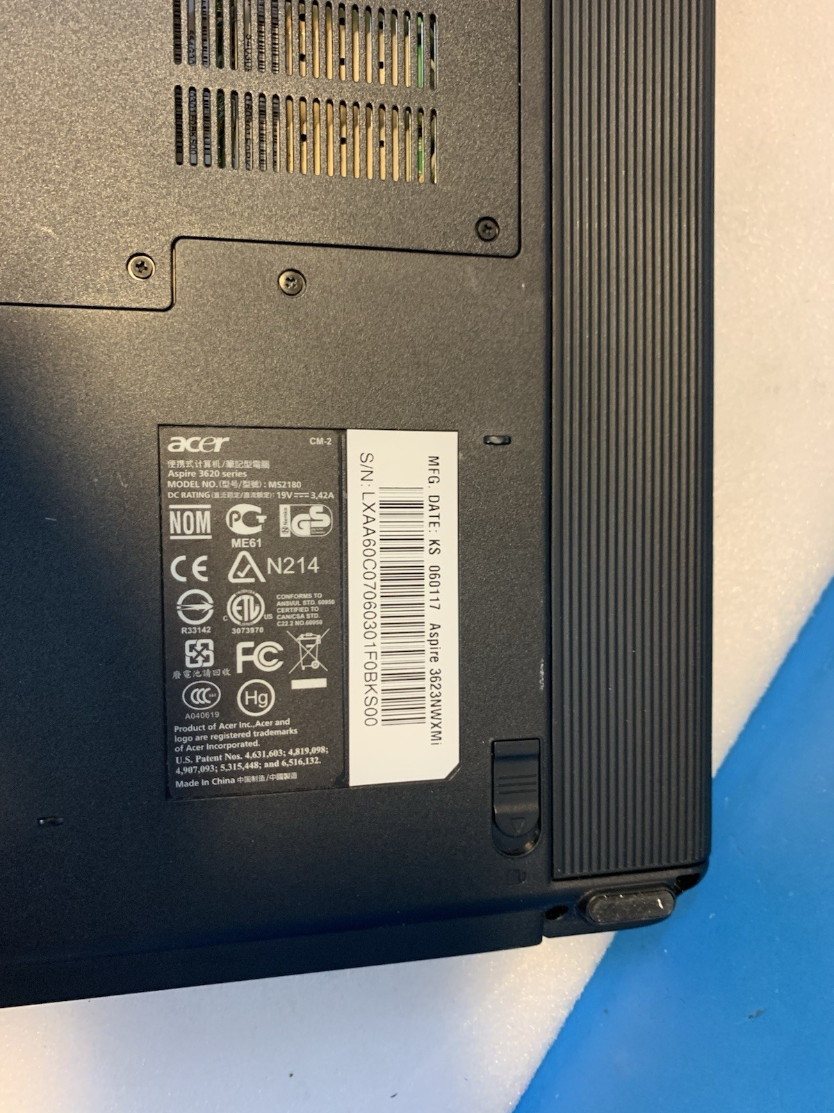 Acer Aspire 3623NWXMi Celeron 1.5GHZ 512MB 40GB laptop Windows XP pro SP3