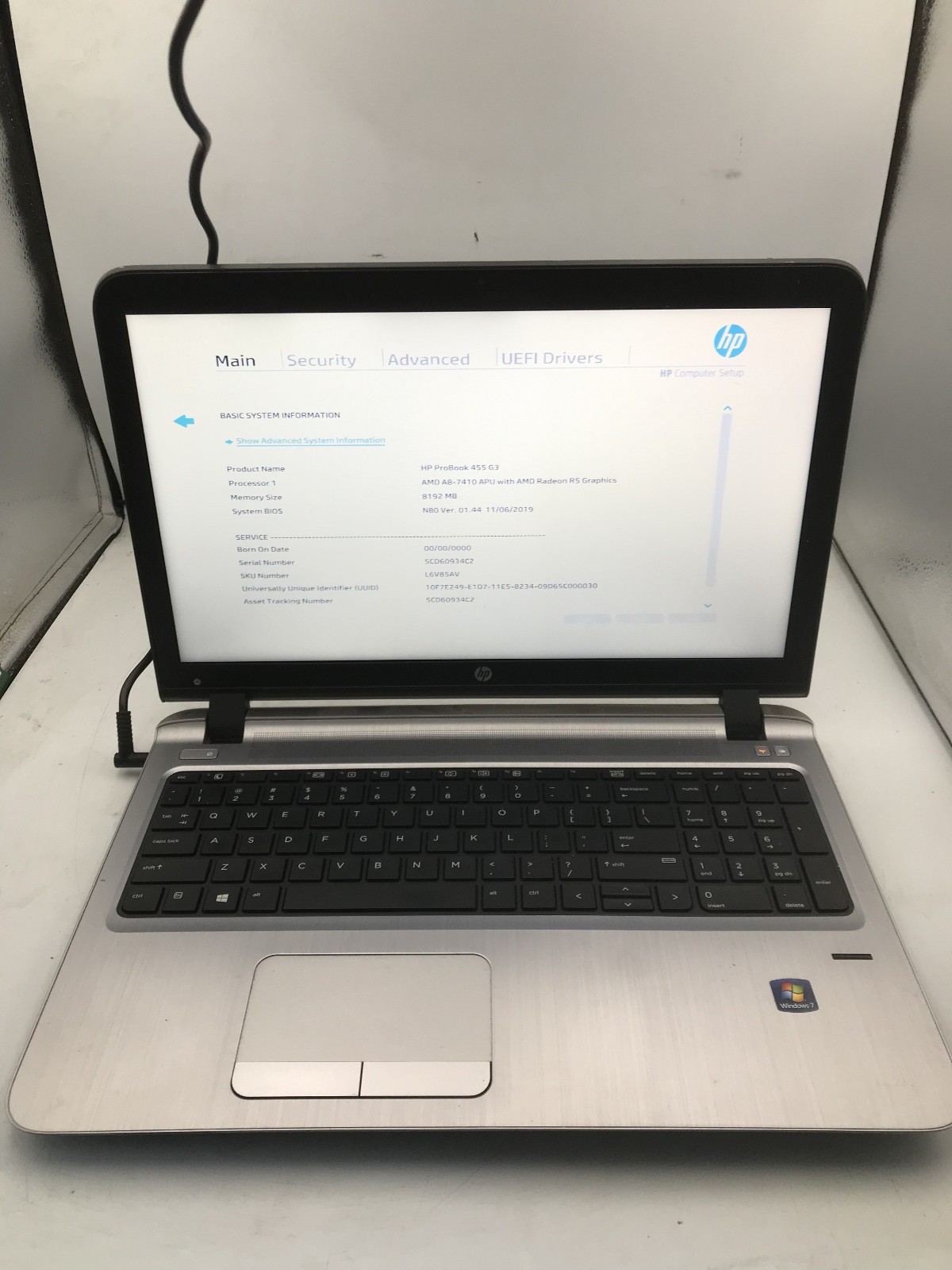 HP PROBOOK 455 G3 – BOOTS TO BIOS – AMD A8 7410 – 8GB RAM – READ DESCRIPTION -BB