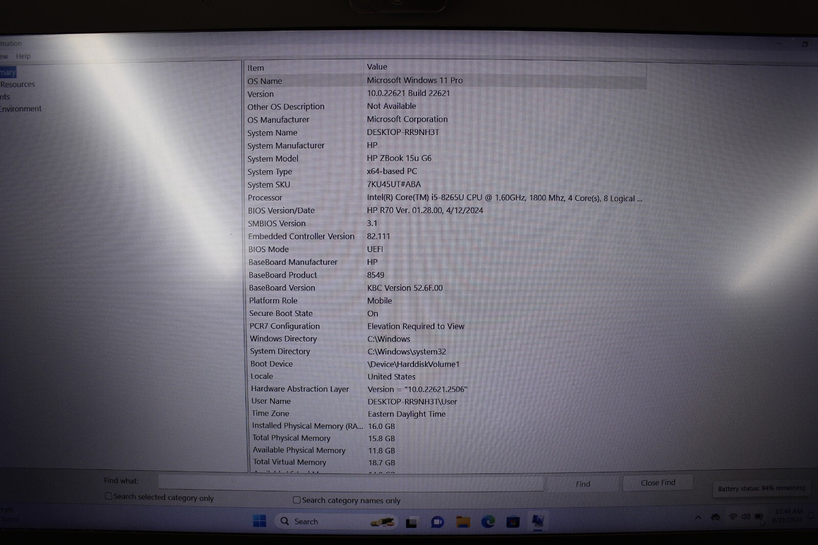 HP ZBook 15UG6 I5-8265U 256GB NvME 16GB DDR4 Win11Pro*See Descrip