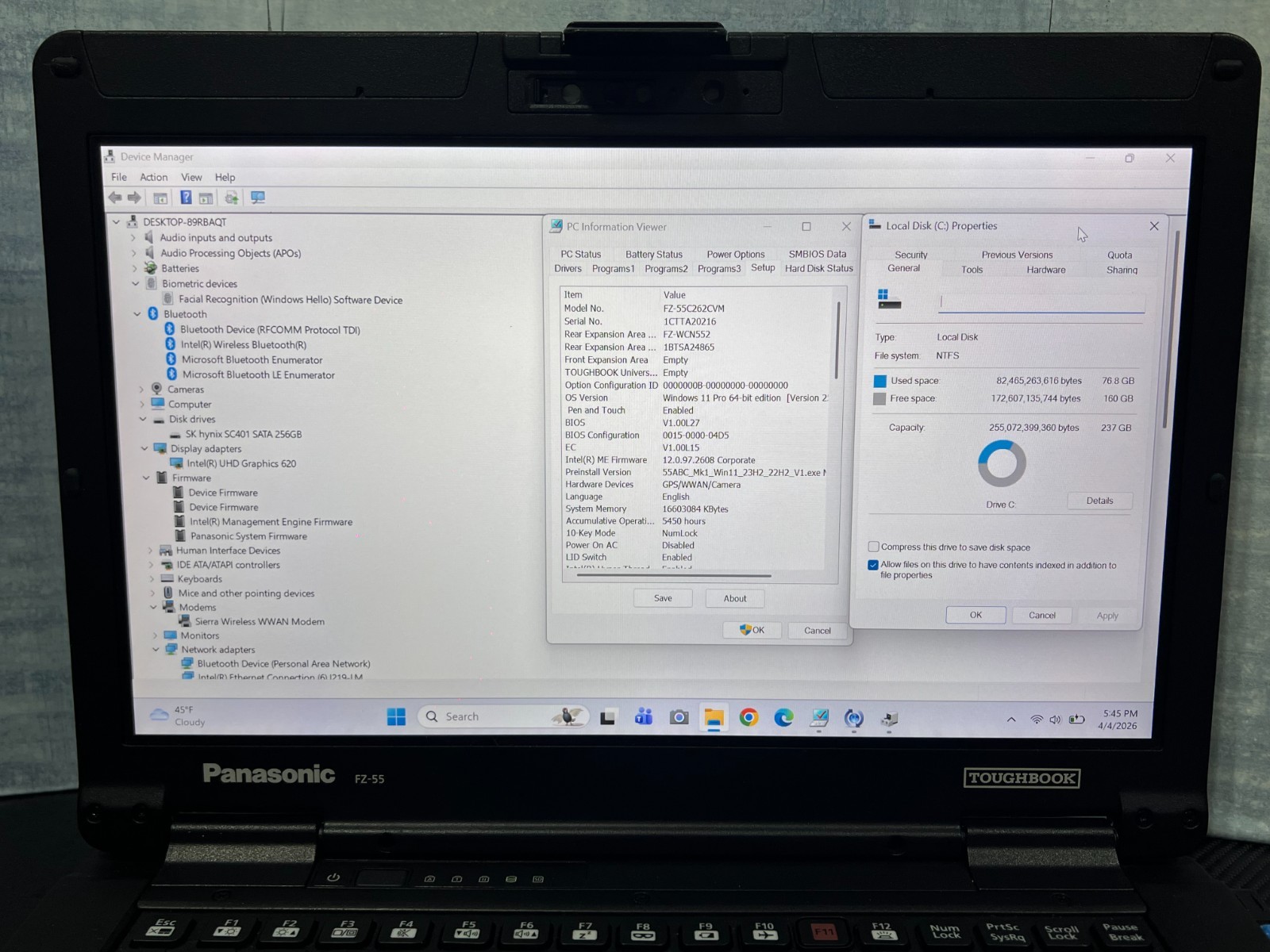 FZ-55C262CVM i5-8365U, 512GB NVMe OPAL,16GB Mem,VGA,HDMI, GPS, Touchscreen,Win11