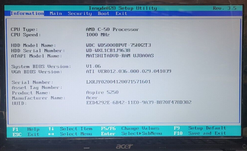 Acer Aspire 5250-BZ467 15.6″ / AMD E-450 @ 1.65GHz / 8GB Ram /500gb HDD/No OS