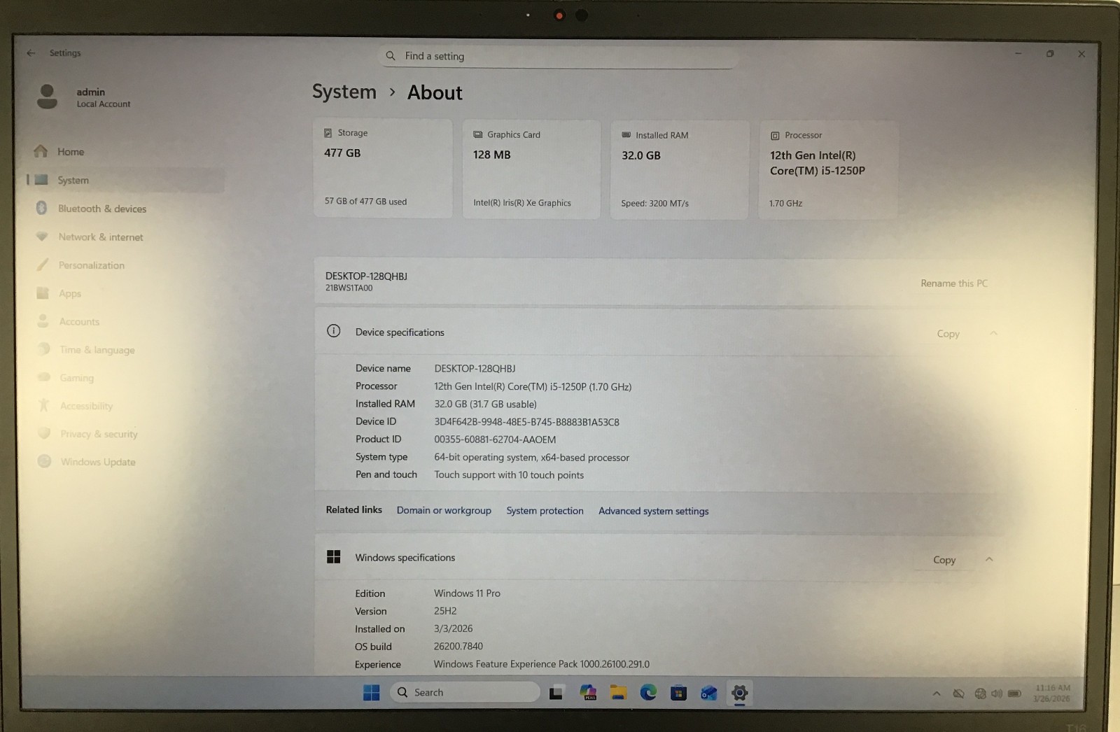 Lenovo ThinkPad T16 Gen 1 i5-1250P 1.7 GHz 32GB RAM 512GB Win 11 Pro Touch READ